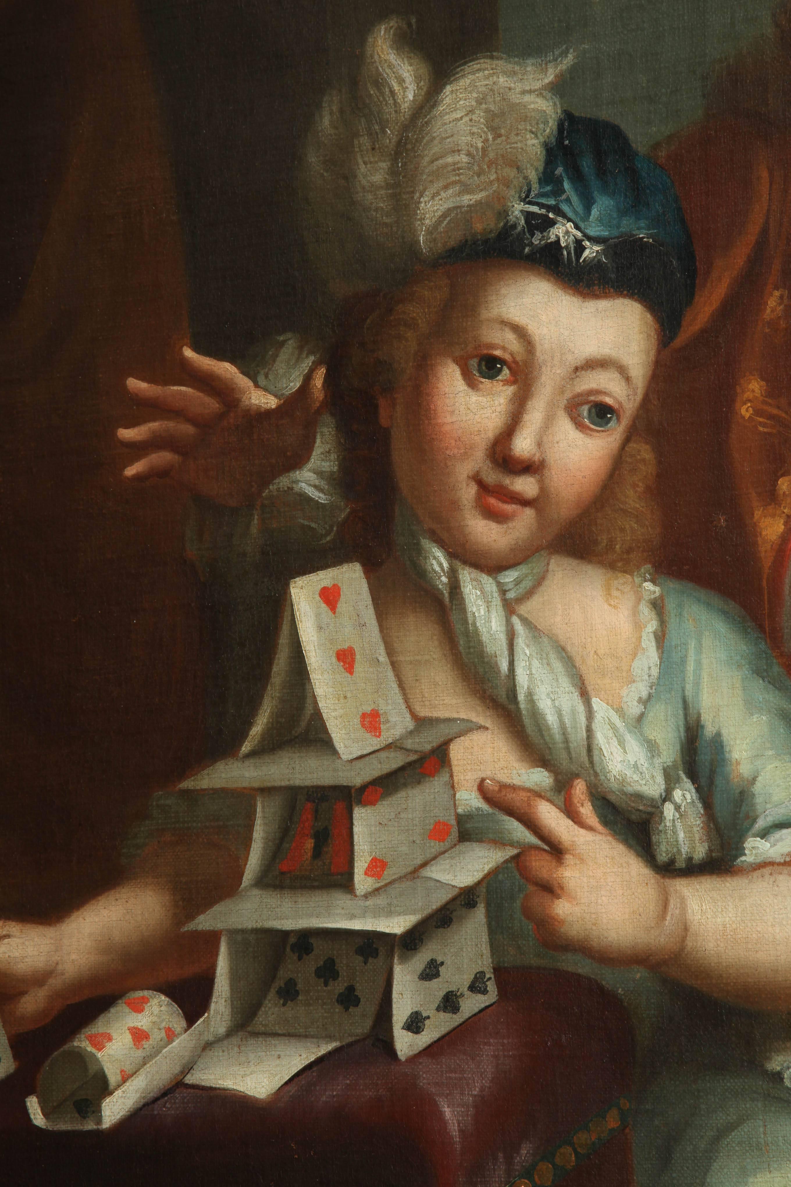 Rococo House of Cards Oil Painting, German, 18th Century  For Sale