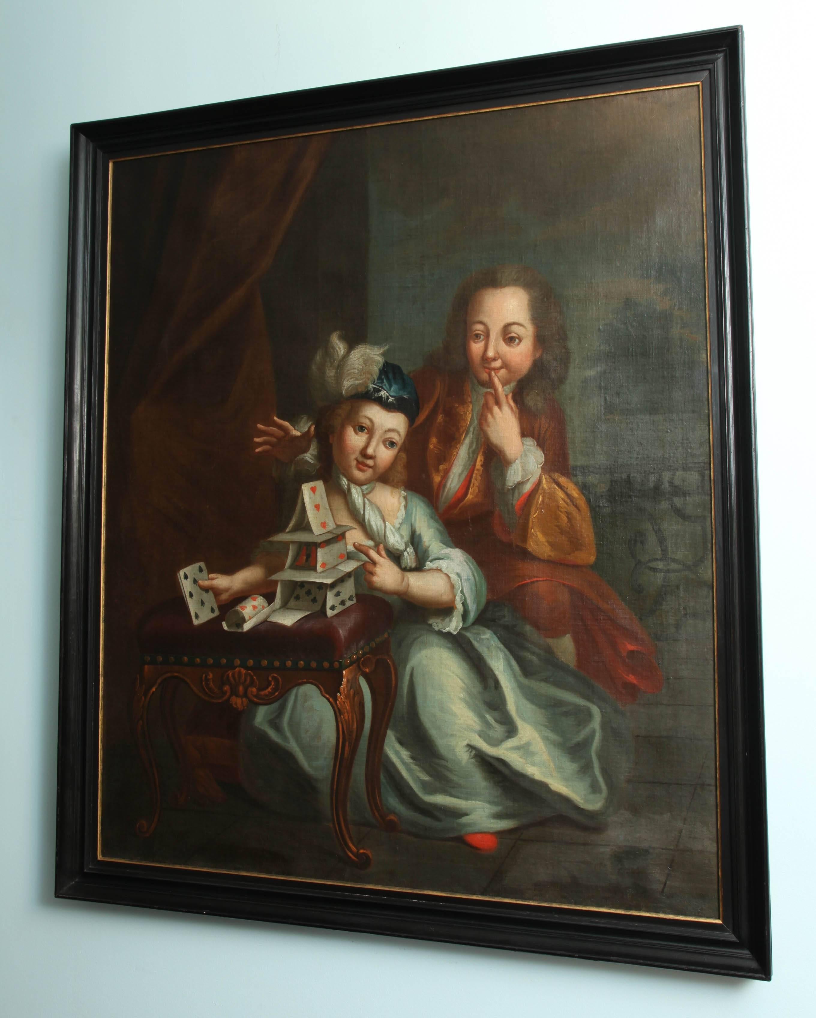 House of Cards Oil Painting, German, 18th Century  For Sale 2