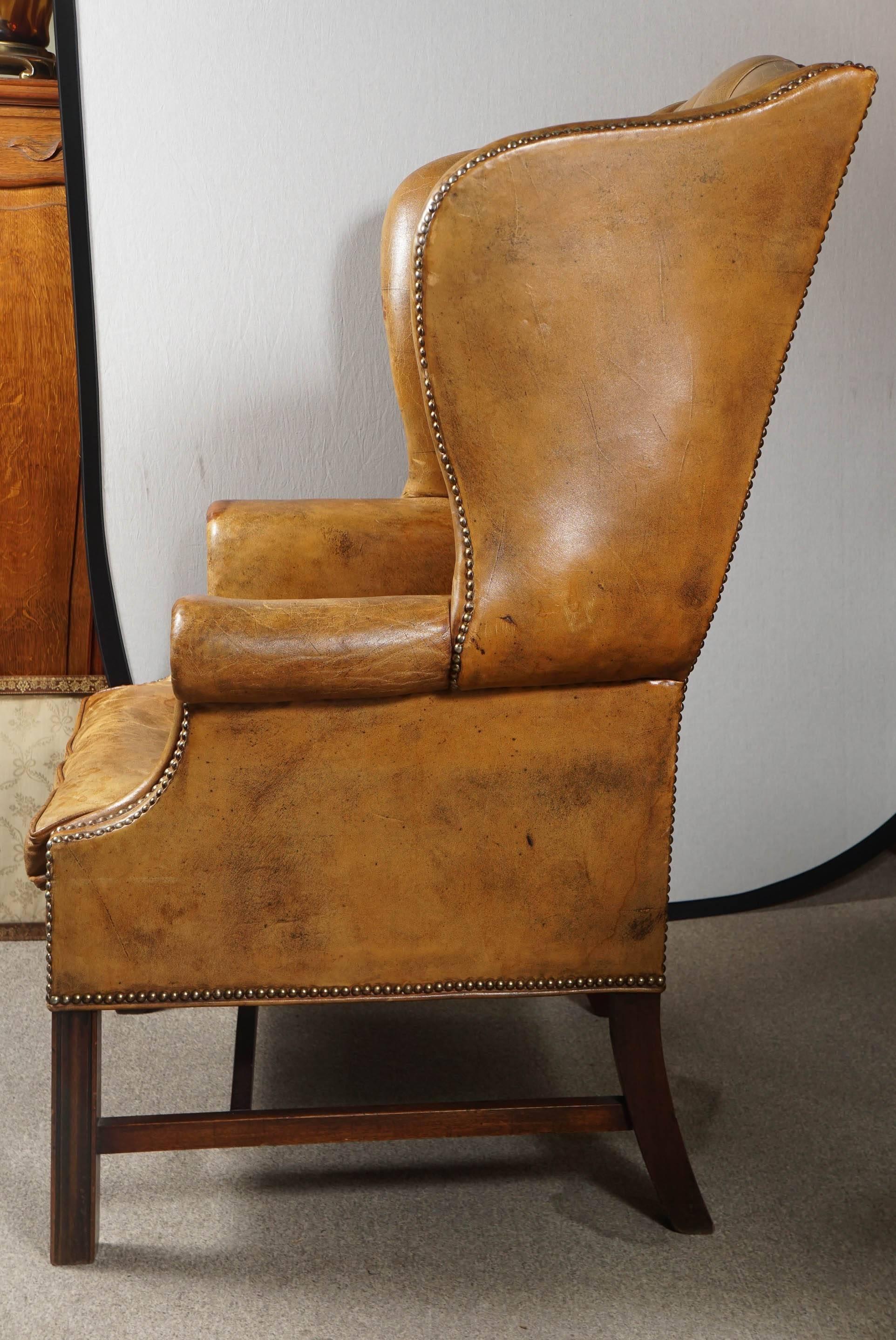 George III Tufted leather wingback chair
