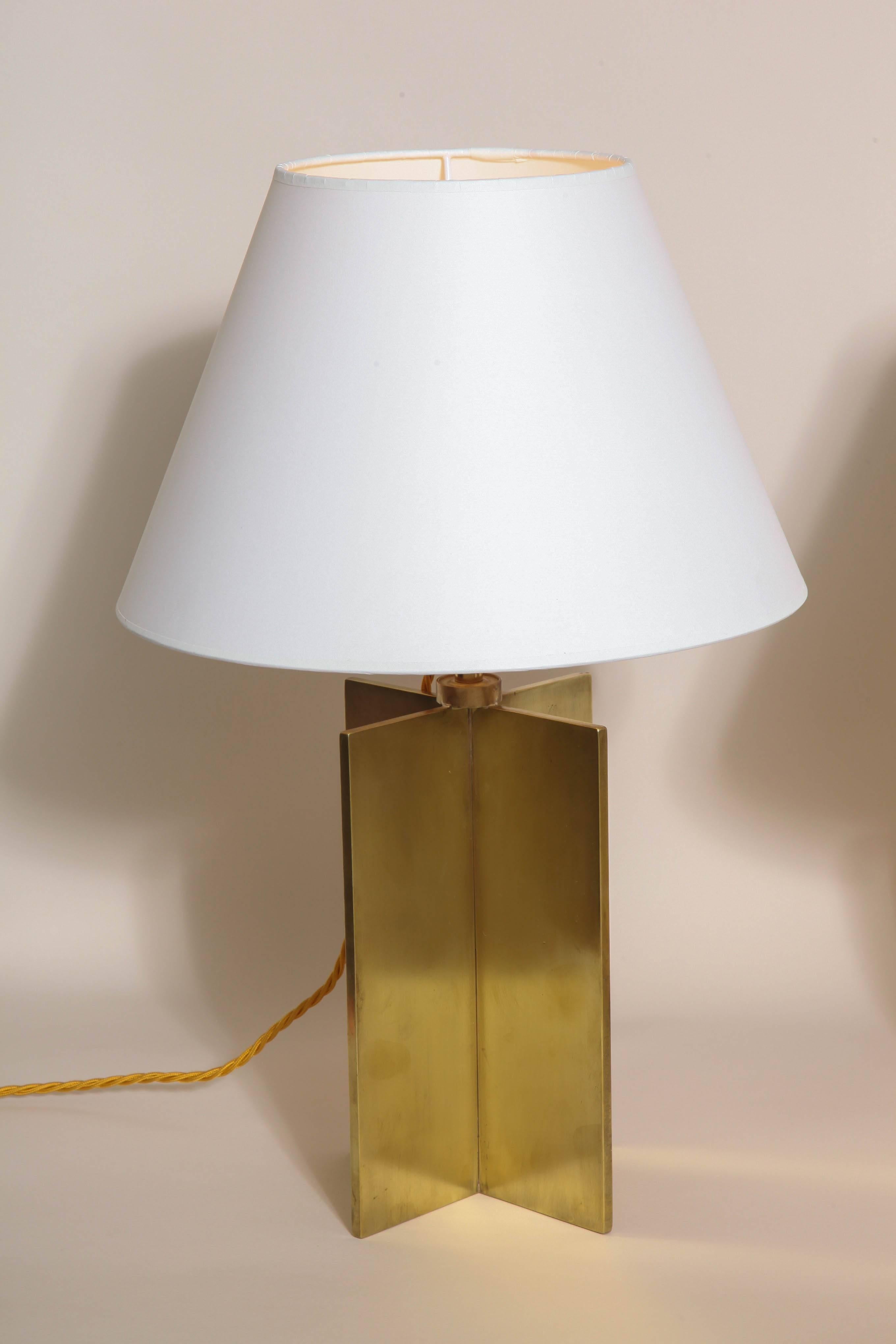 Brass Jean-Michel Frank French Art Deco Pair of 'Croisillon' Table Lamps For Sale