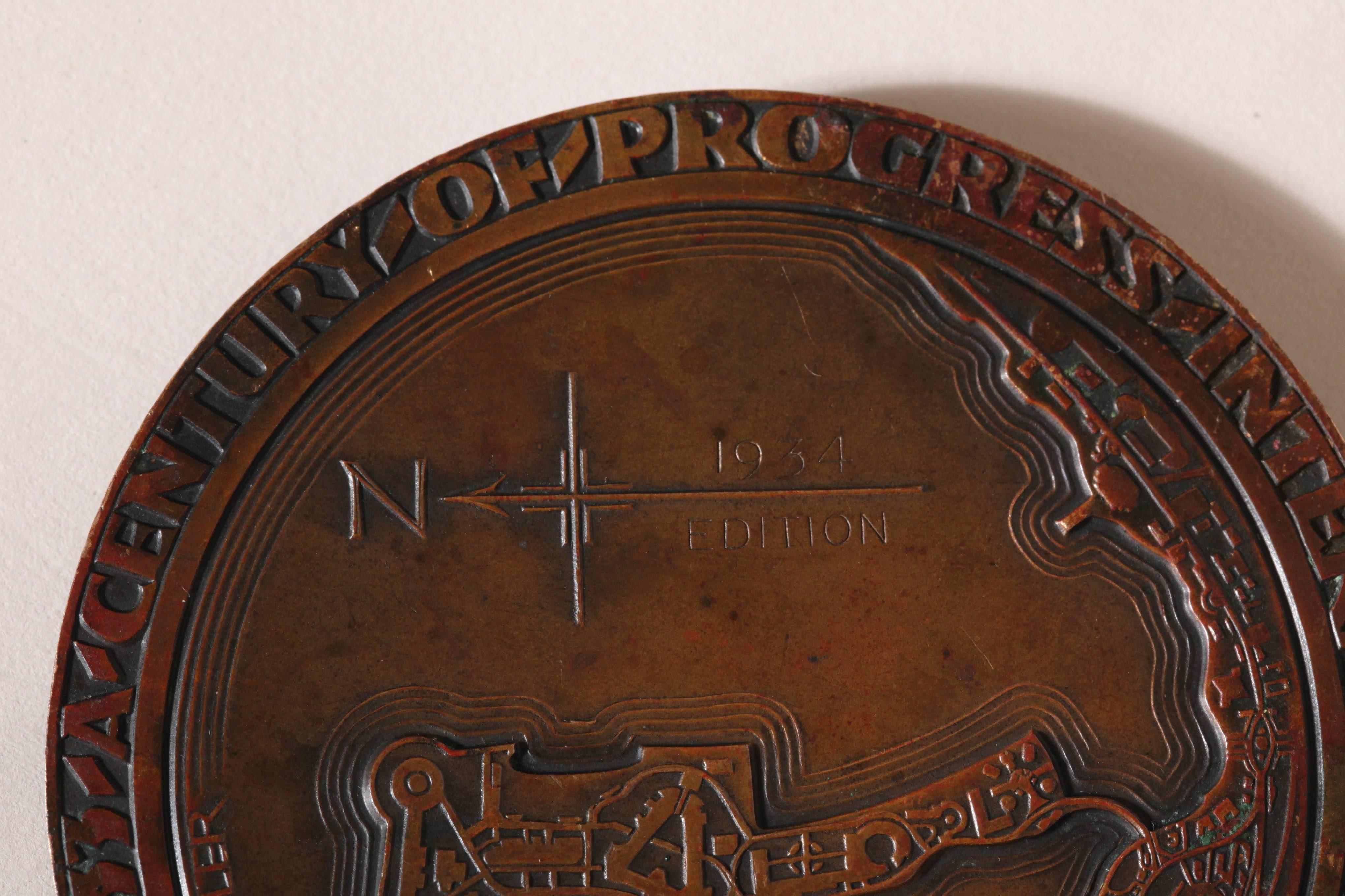 20th Century American Art Deco Medal Commemorating Century of Progress International Expo