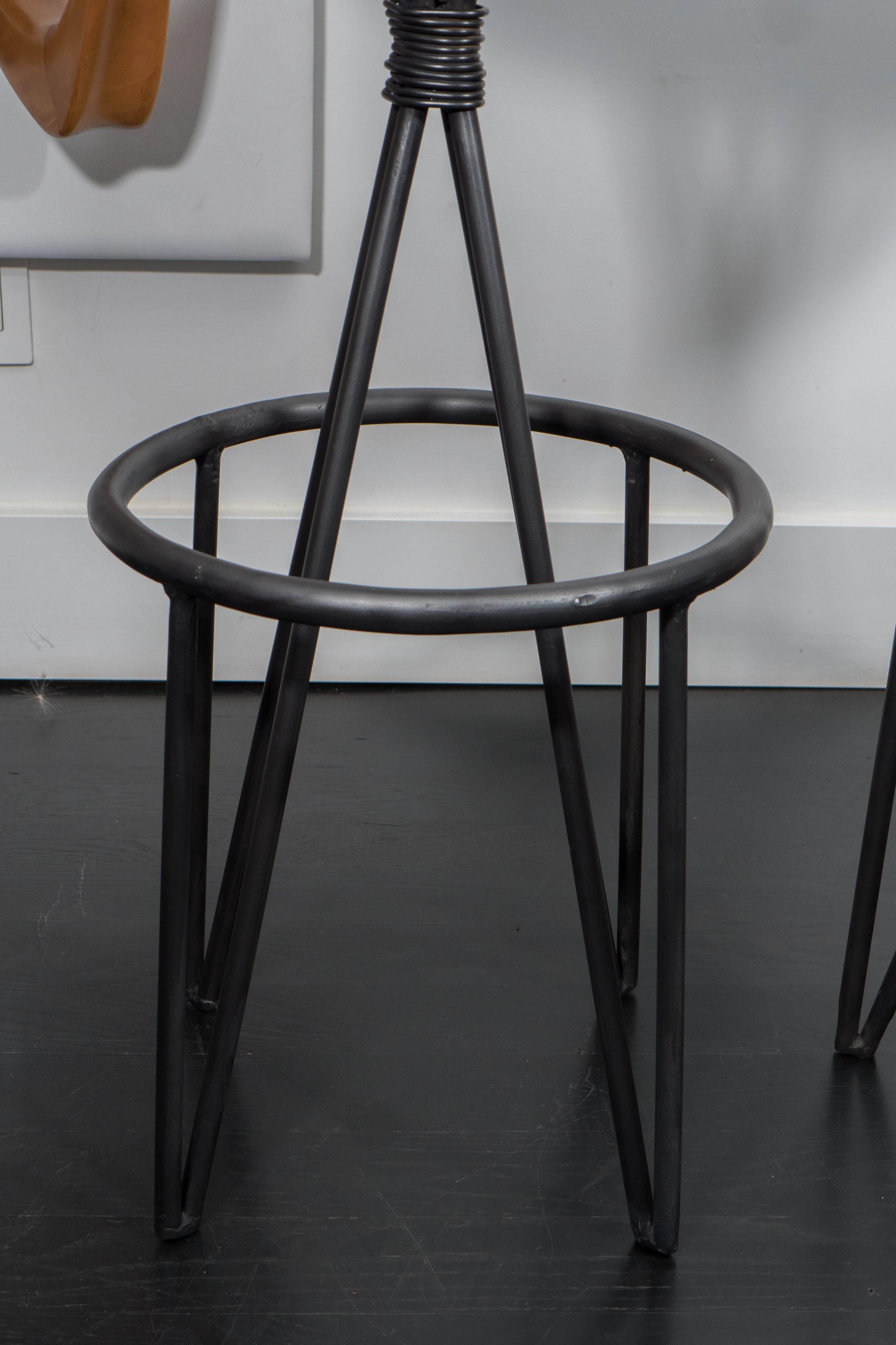 American Leather and Iron Barstools For Sale