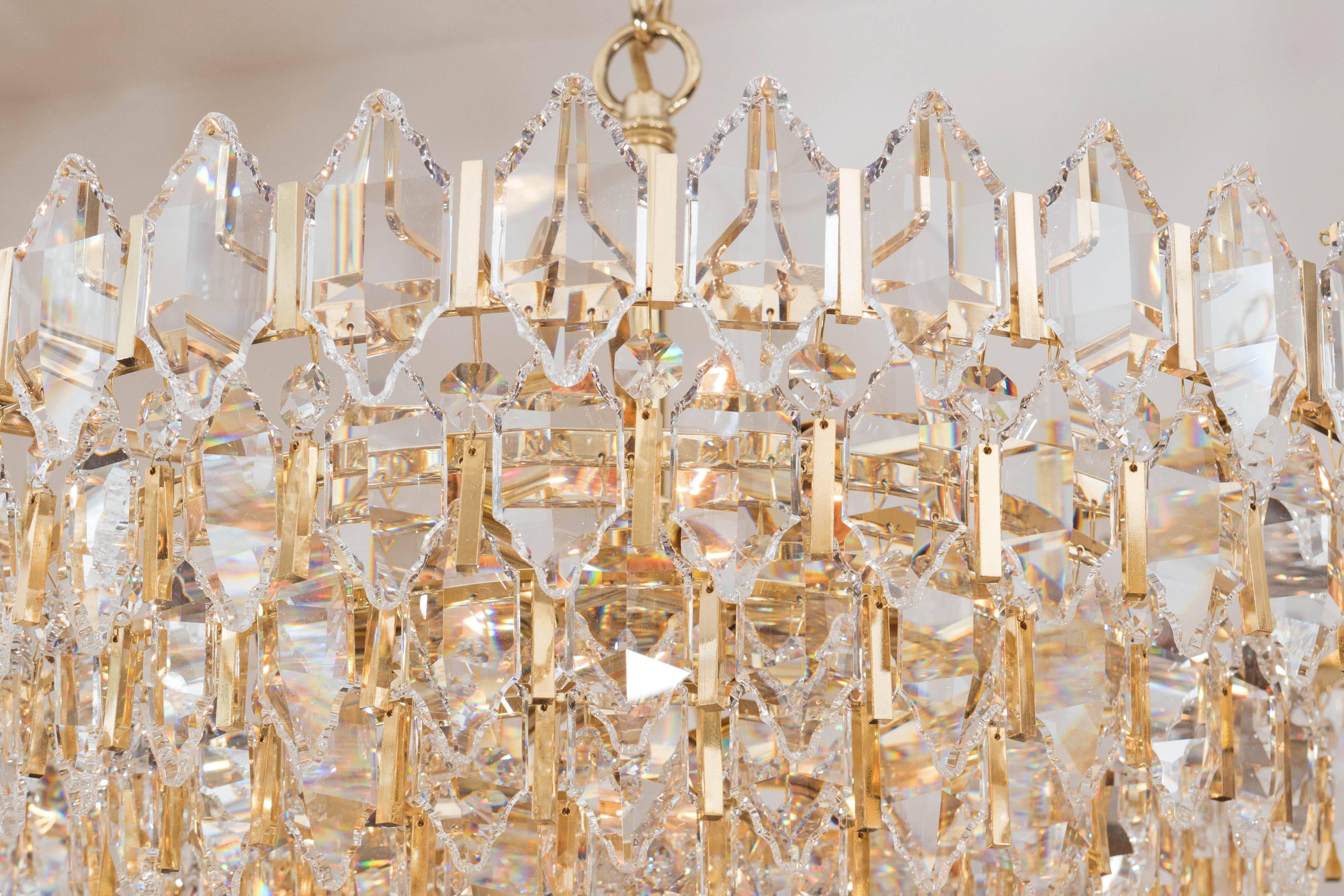 Tiered Brass and Crystal Chandelier In Good Condition In New York, NY