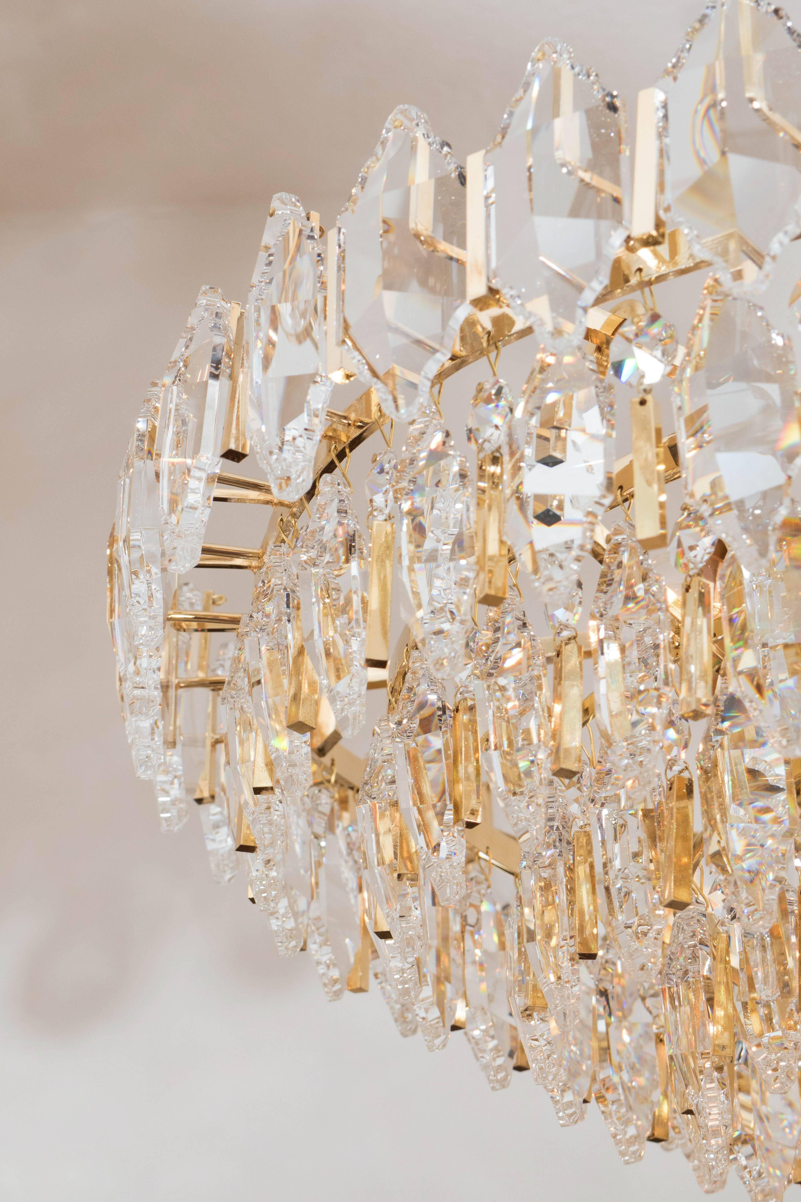 Tiered Brass and Crystal Chandelier 1