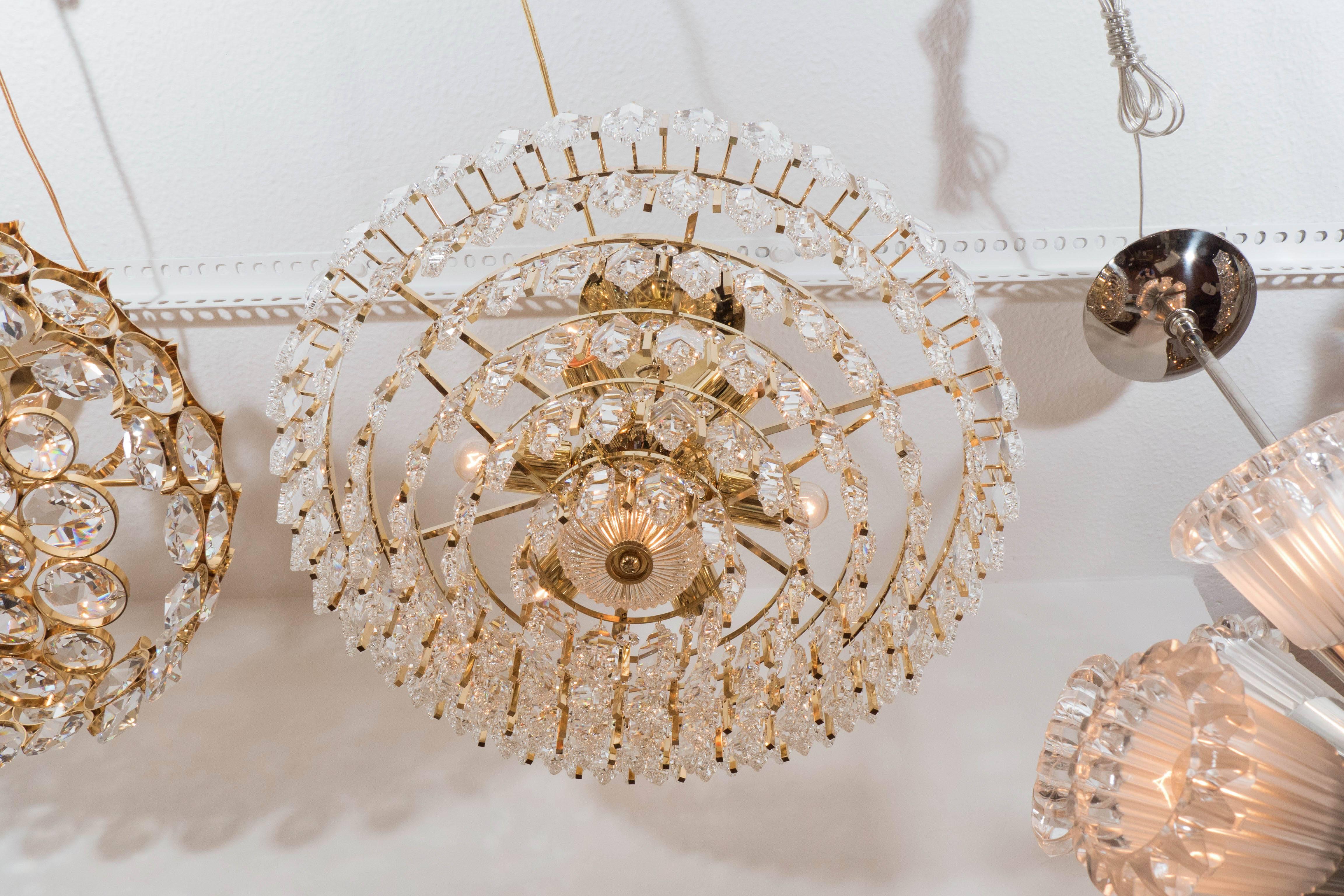 Tiered Brass and Crystal Chandelier 2