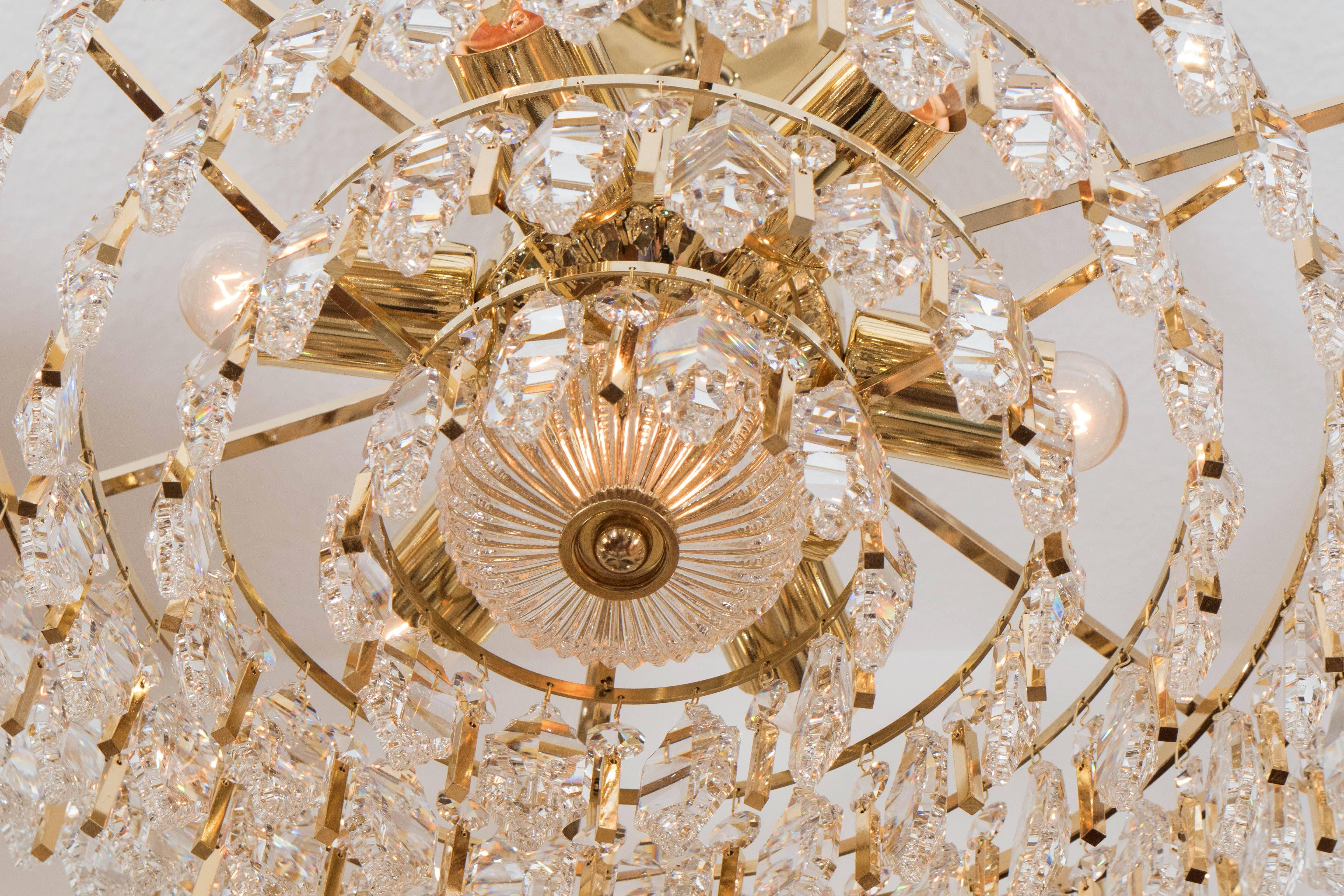 Tiered Brass and Crystal Chandelier 3