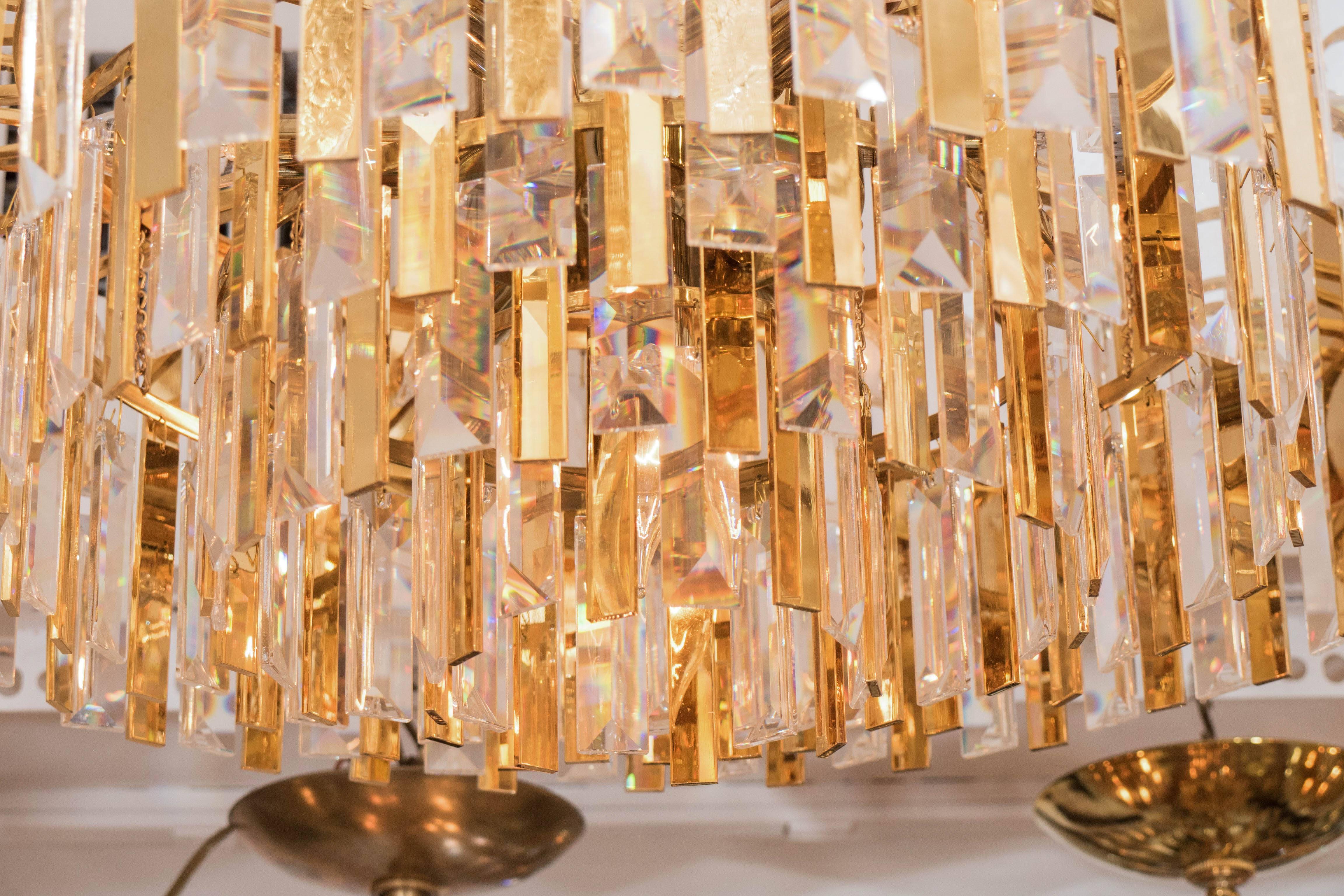Brass Suspended Prism Chandelier In Good Condition In New York, NY
