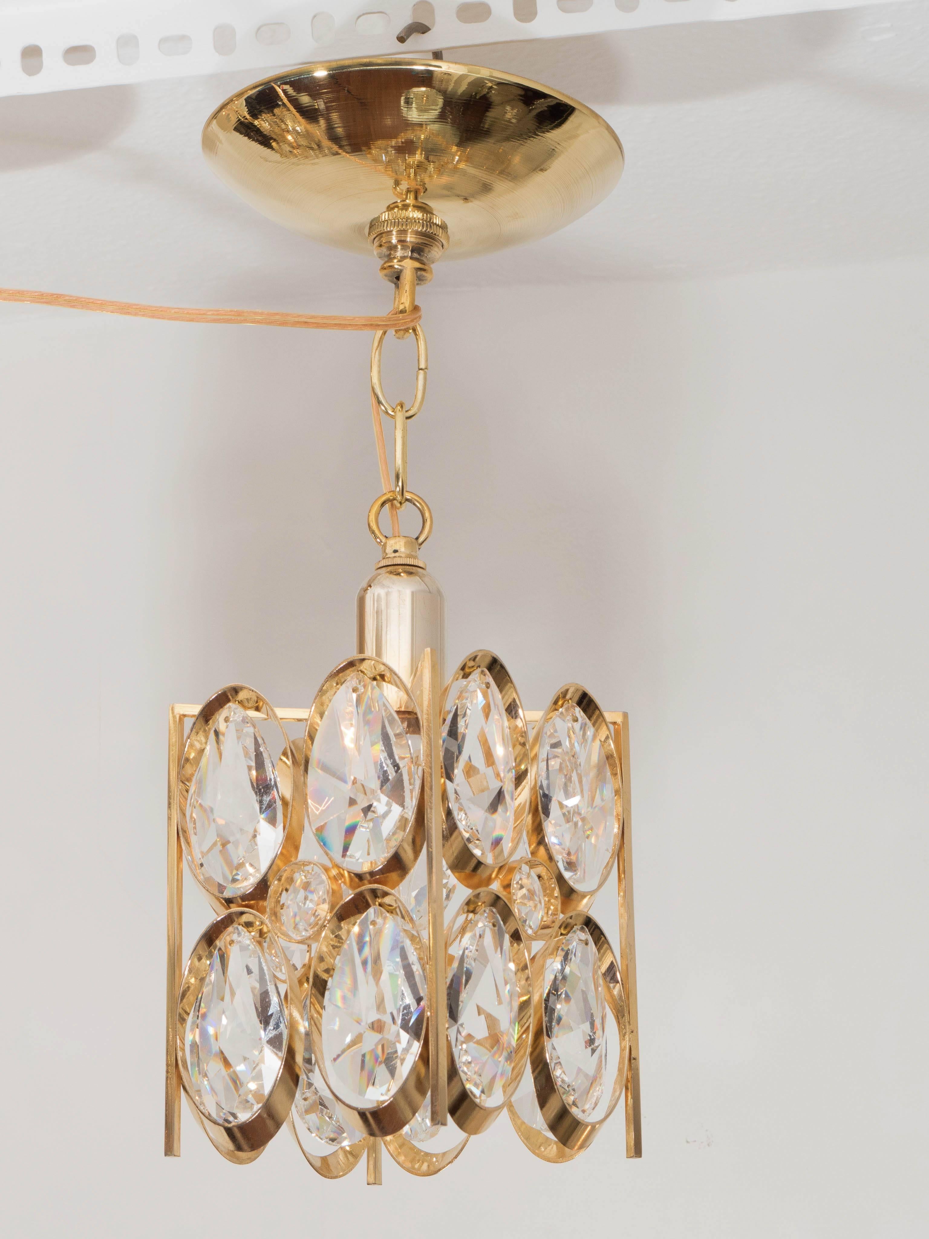Mid-Century Modern Petite Brass and Crystal Pendants For Sale