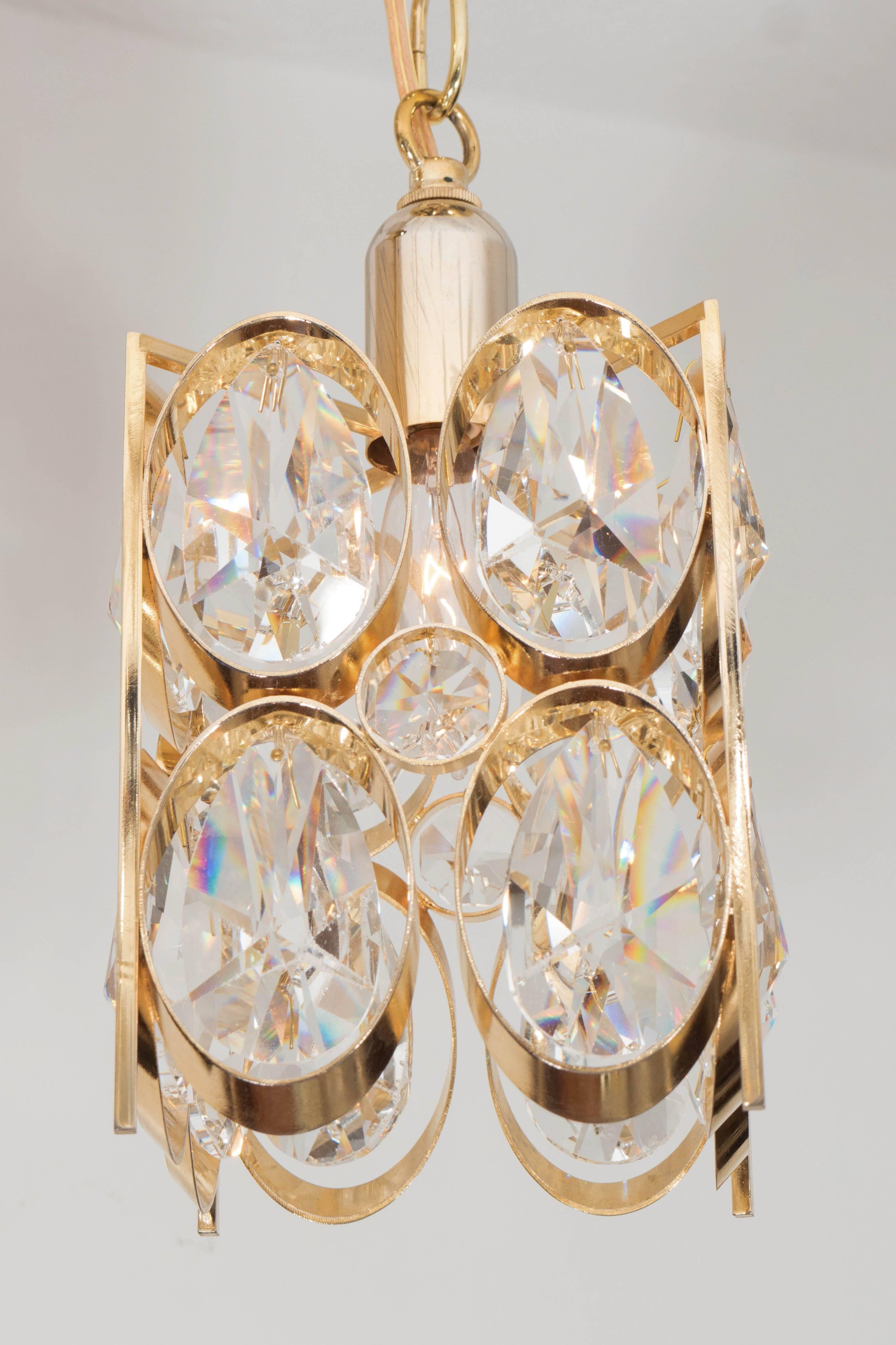Mid-20th Century Petite Brass and Crystal Pendants For Sale