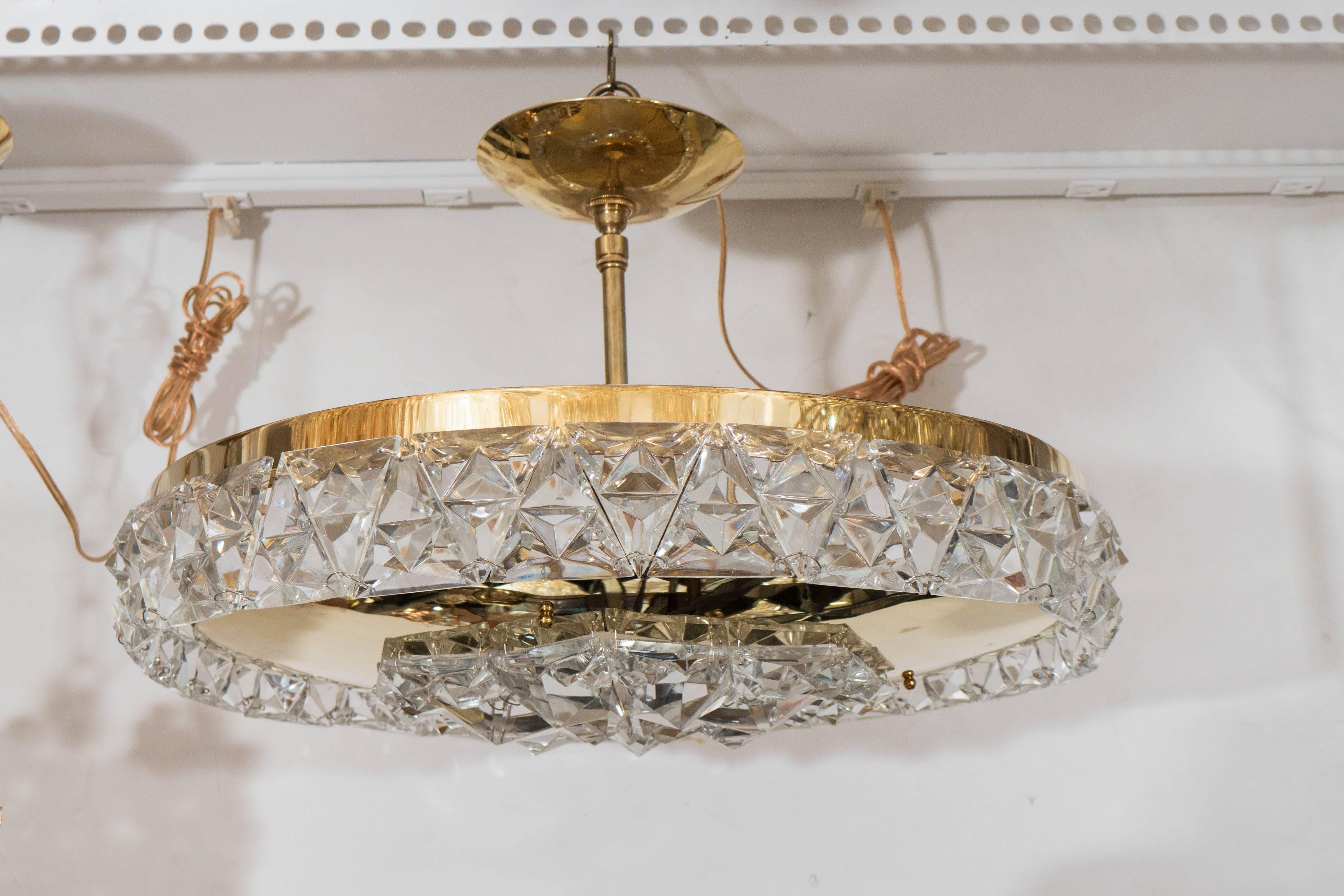 Round Polished Brass Ceiling Fixture with Facet Cut Crystal Surround 2