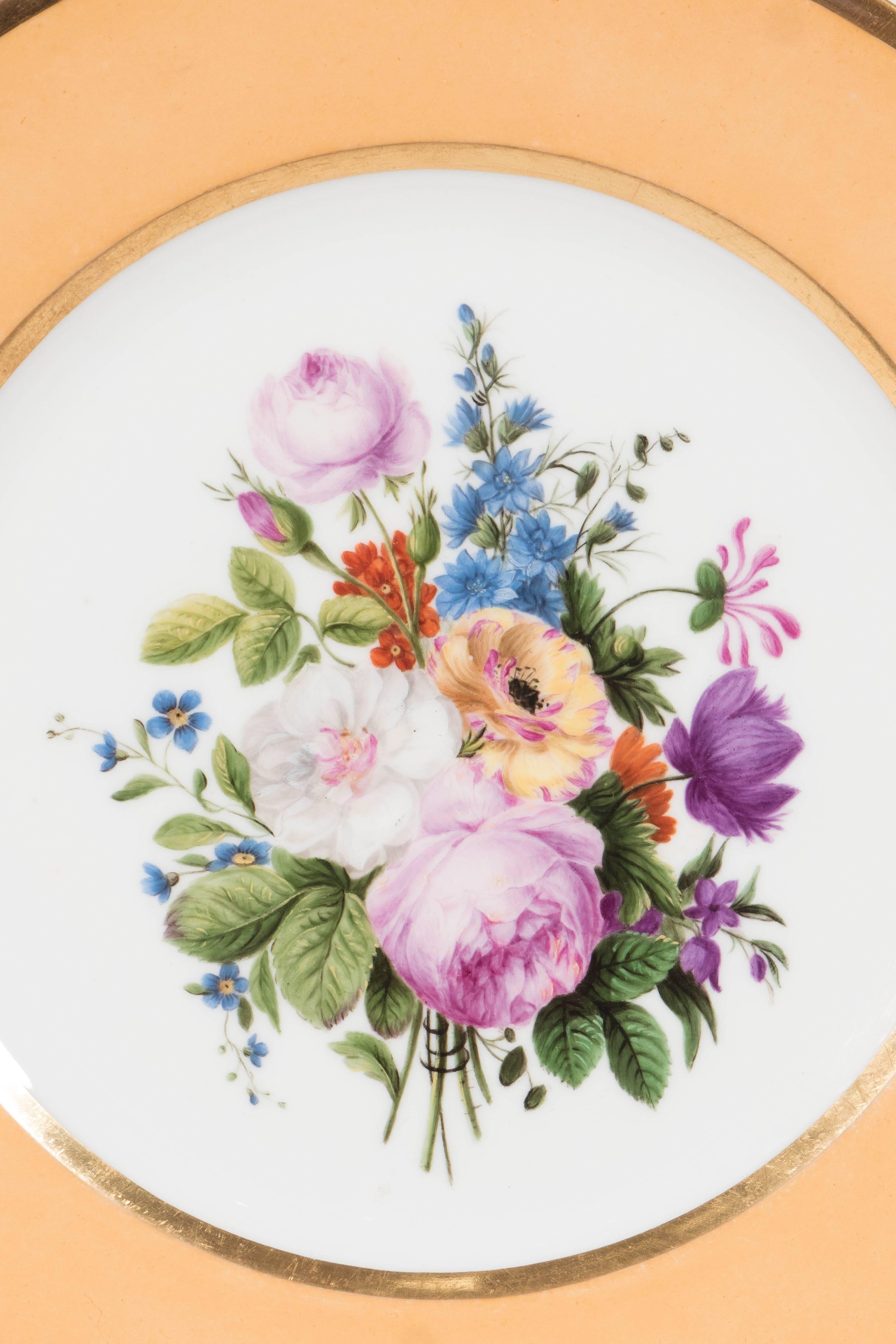 Rococo Pair Sèvres Dishes Hand-Painted with Bouquets of Flowers Made circa 1814-1824