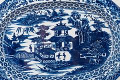 Late 18th Century English Blue and White Platter with the "Willow" Pattern