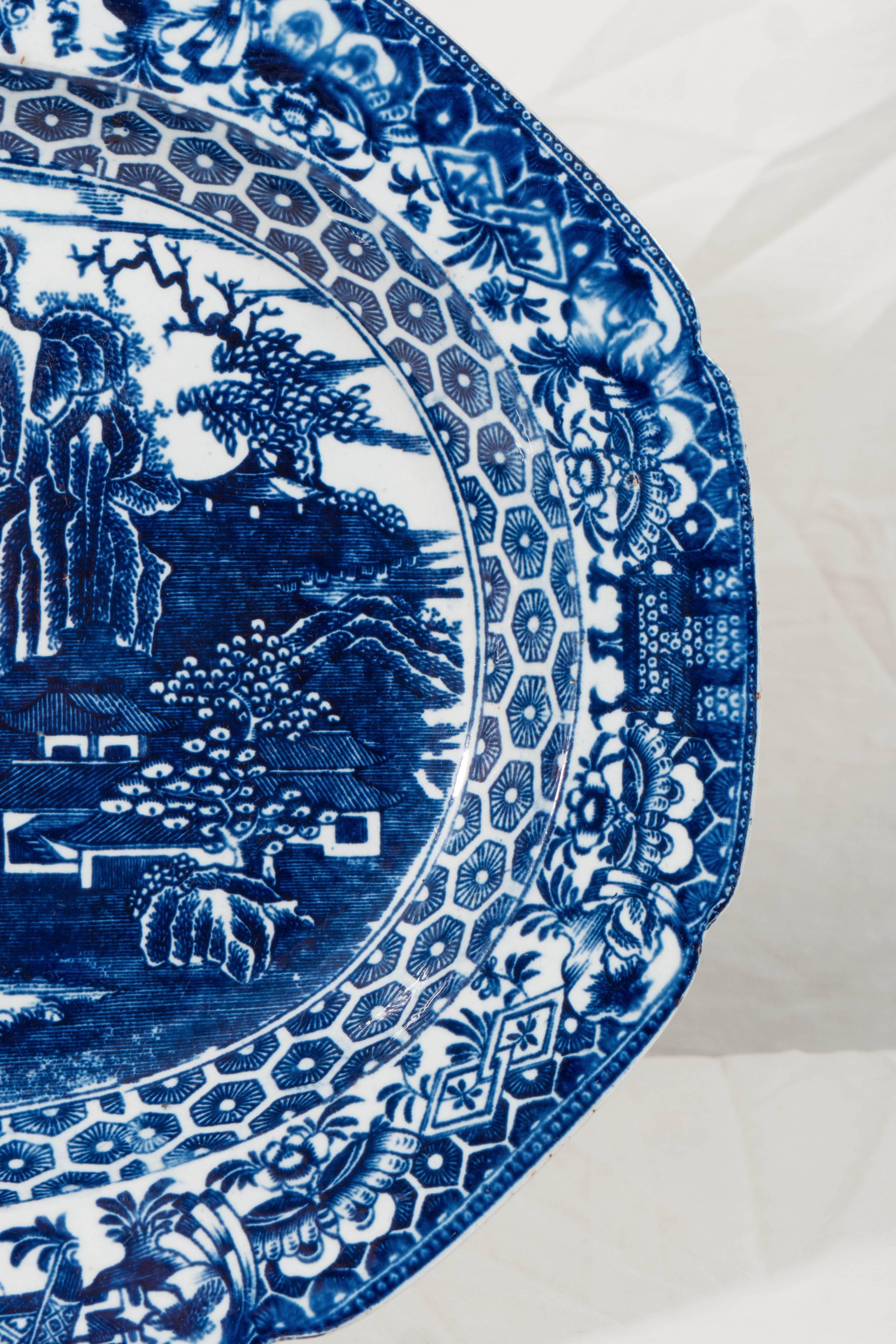 Late 18th Century English Blue and White Platter with the 