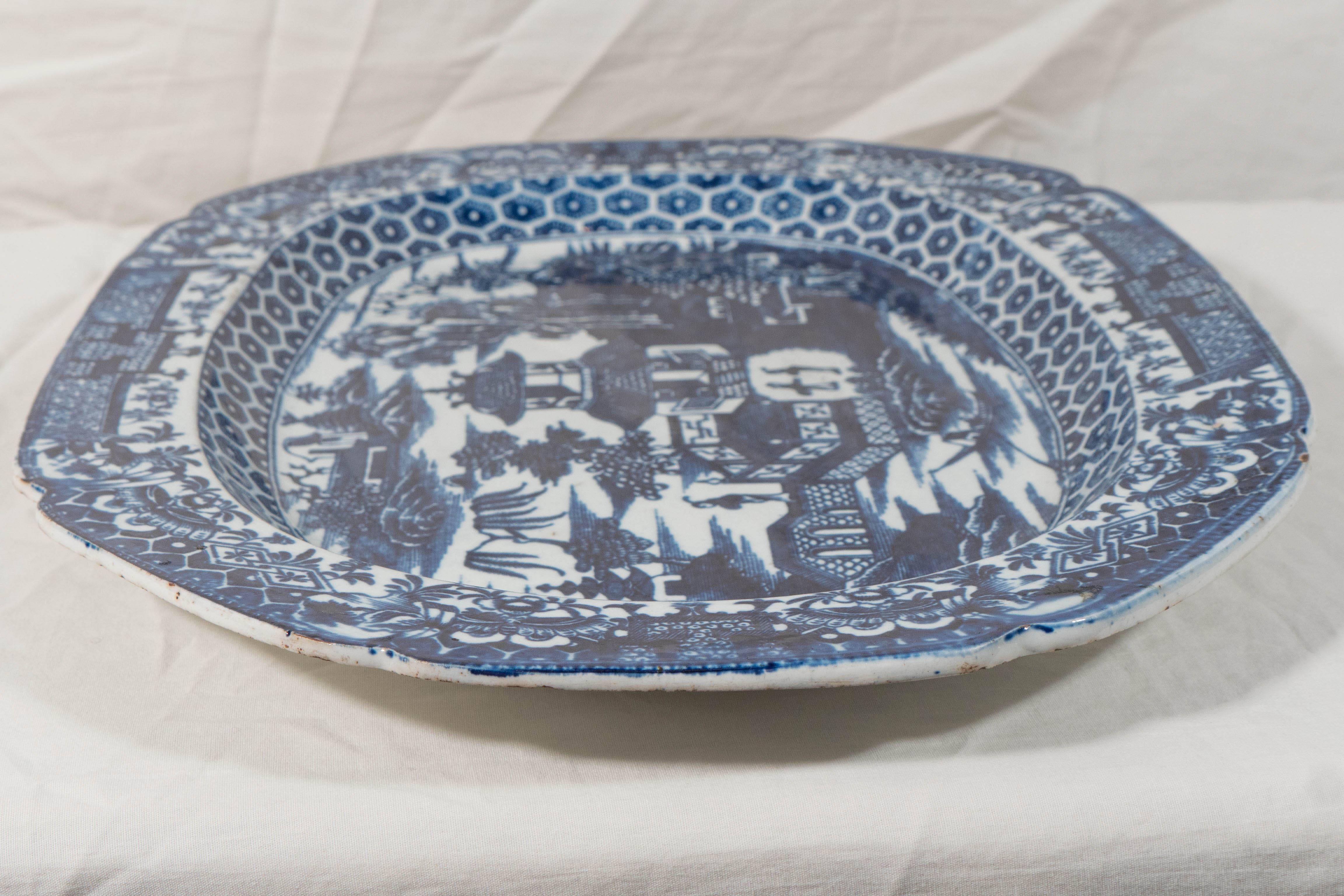 Late 18th Century English Blue and White Platter with the 