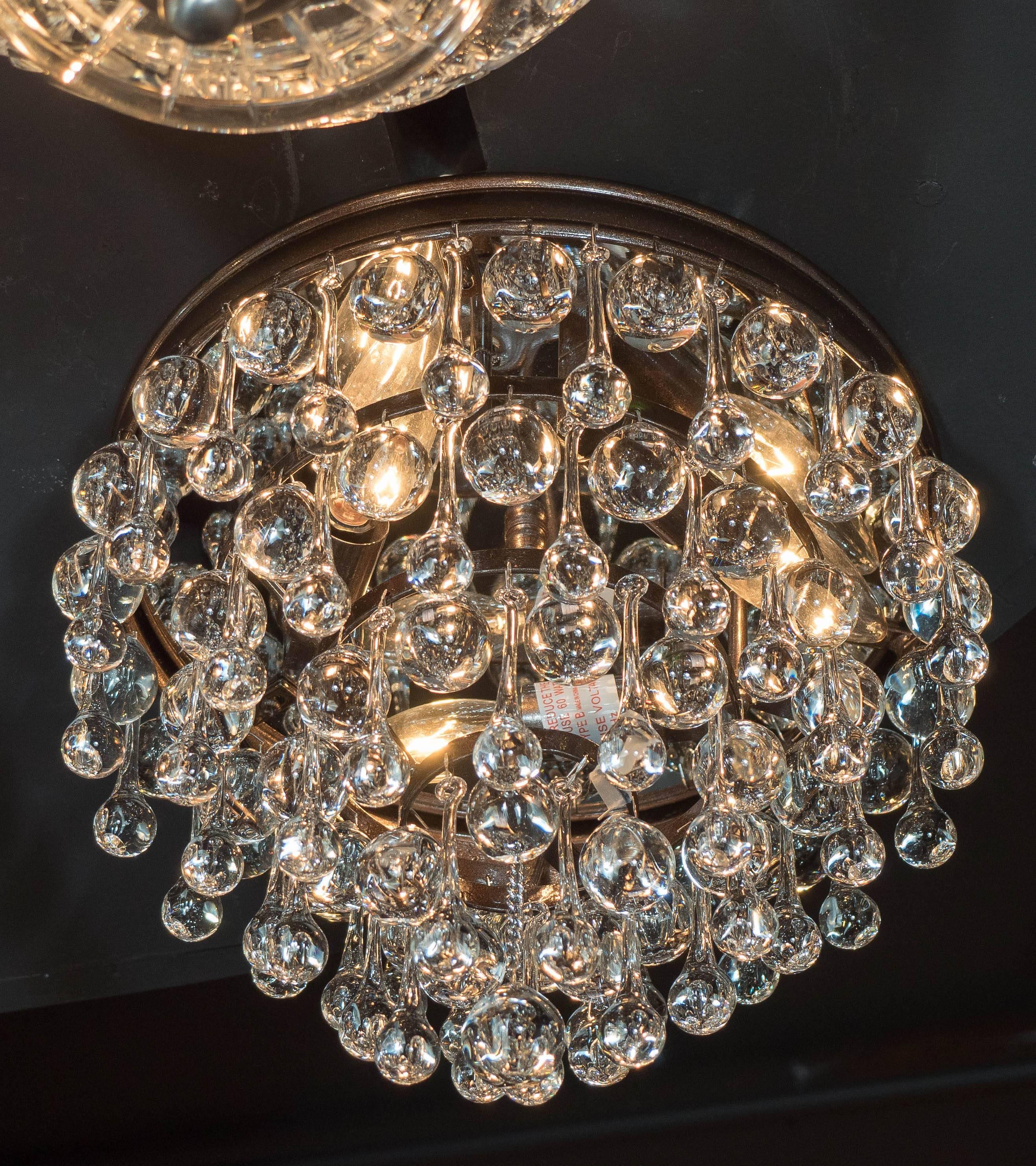 Hollywood Regency Hollywood Teardrop and Crystal Ball Chandelier with Chrome and Handblown Glass