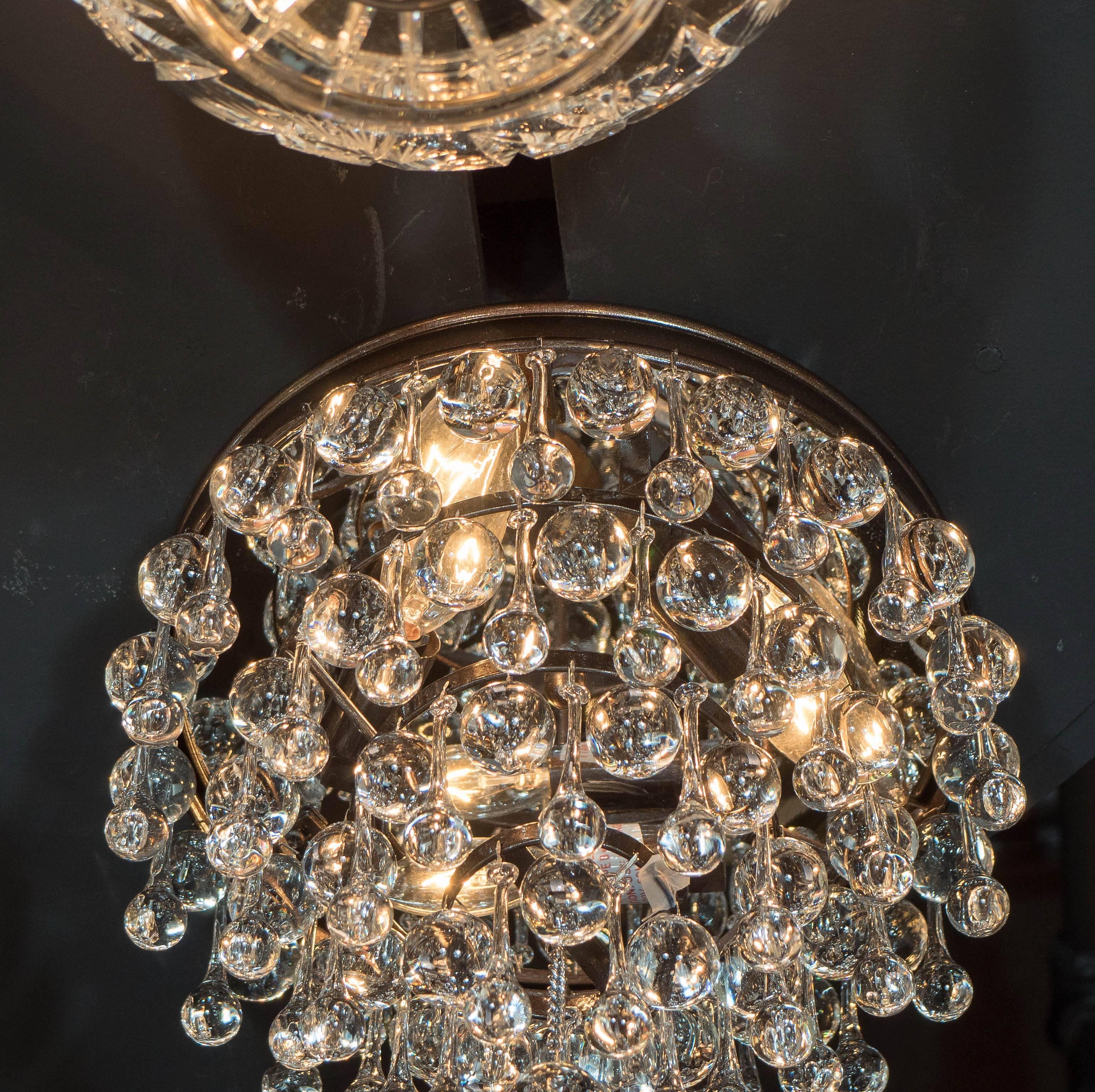 American Hollywood Teardrop and Crystal Ball Chandelier with Chrome and Handblown Glass