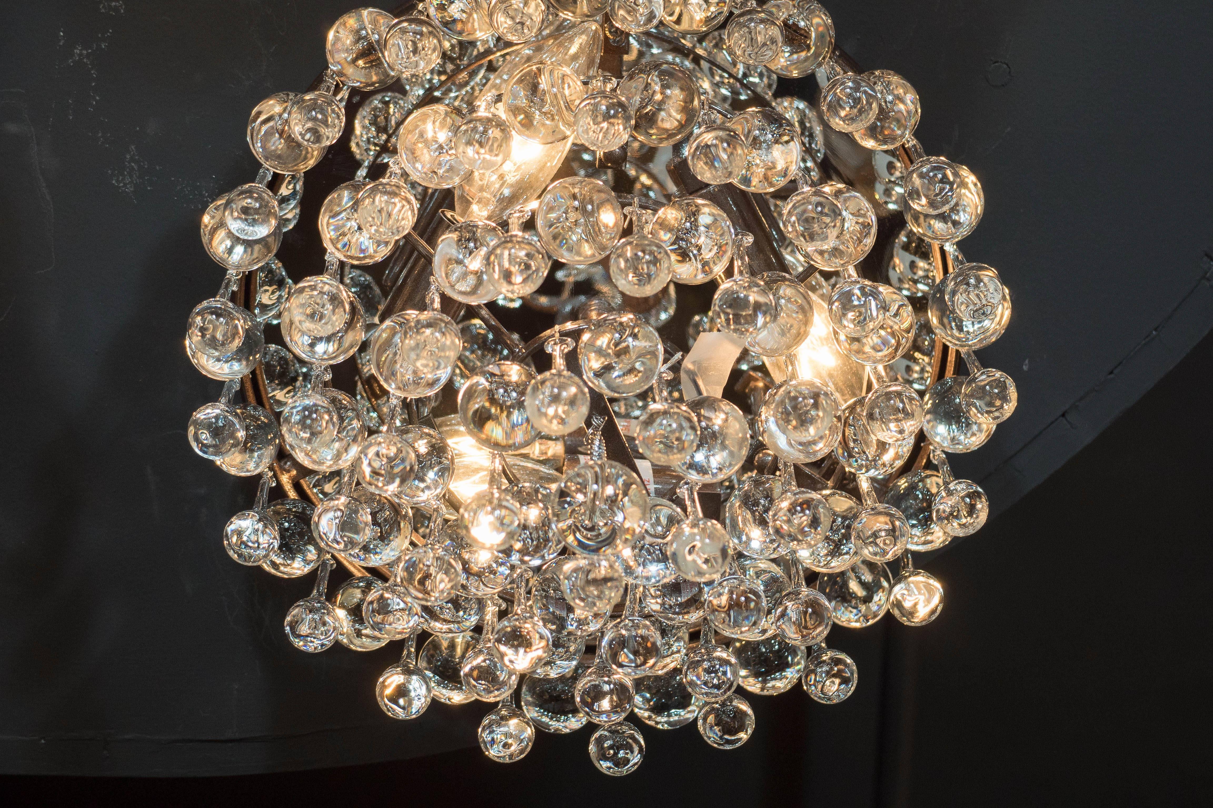 Mid-20th Century Hollywood Teardrop and Crystal Ball Chandelier with Chrome and Handblown Glass