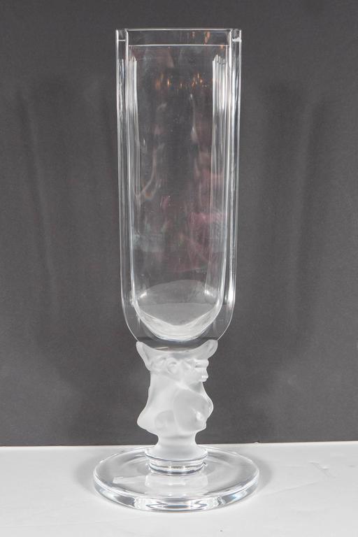 Frosted Exquisite Art Deco Style Lalique Crystal Vase with Reclining Deer Detail For Sale