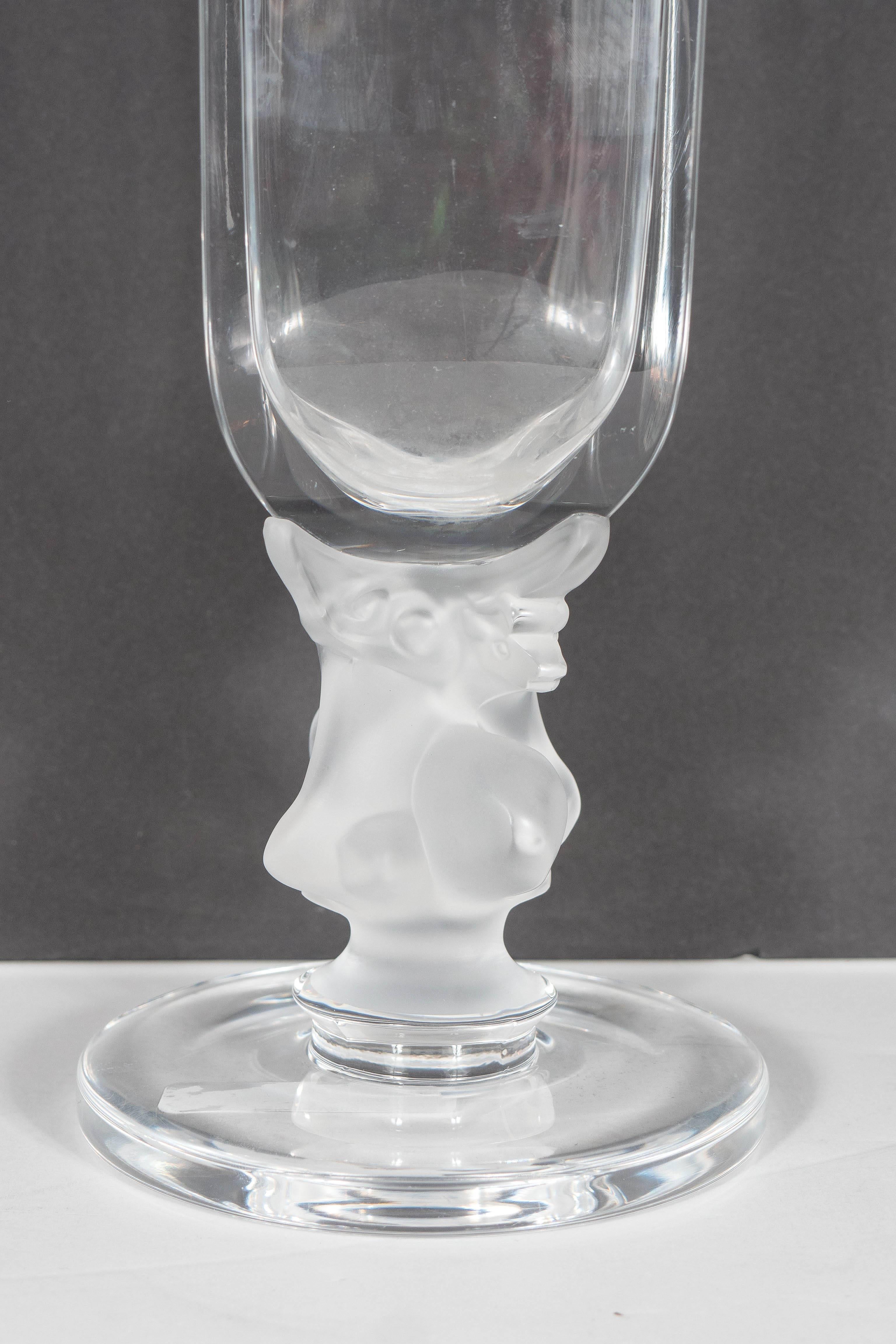 Frosted Exquisite Art Deco Style Lalique Crystal Vase with Reclining Deer Detail