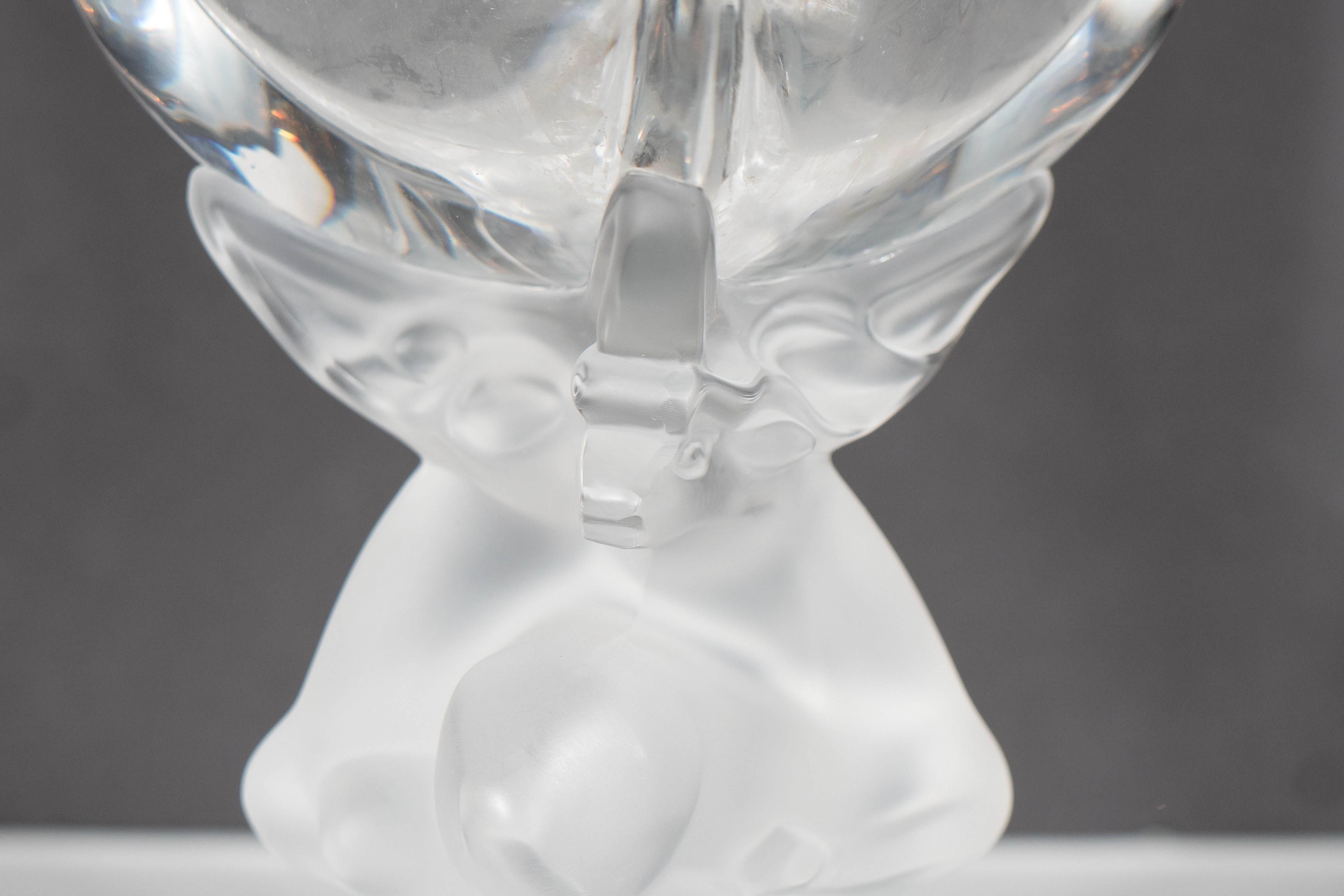 Mid-20th Century Exquisite Art Deco Style Lalique Crystal Vase with Reclining Deer Detail