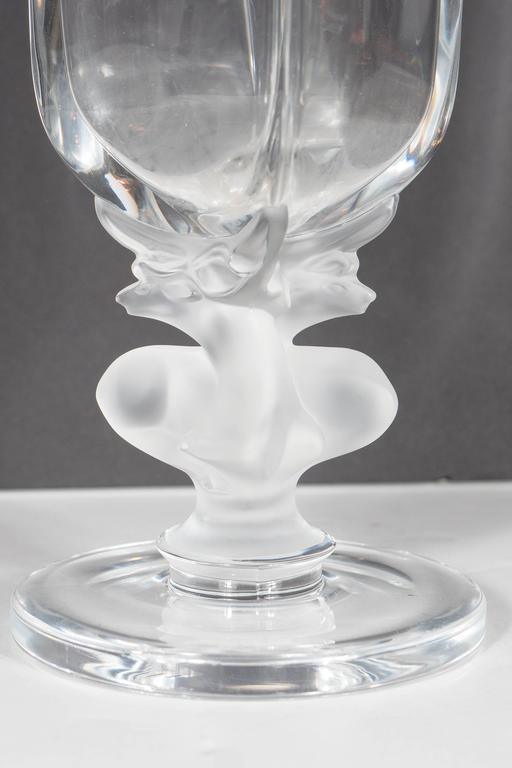 Exquisite Art Deco Style Lalique Crystal Vase with Reclining Deer Detail For Sale 1