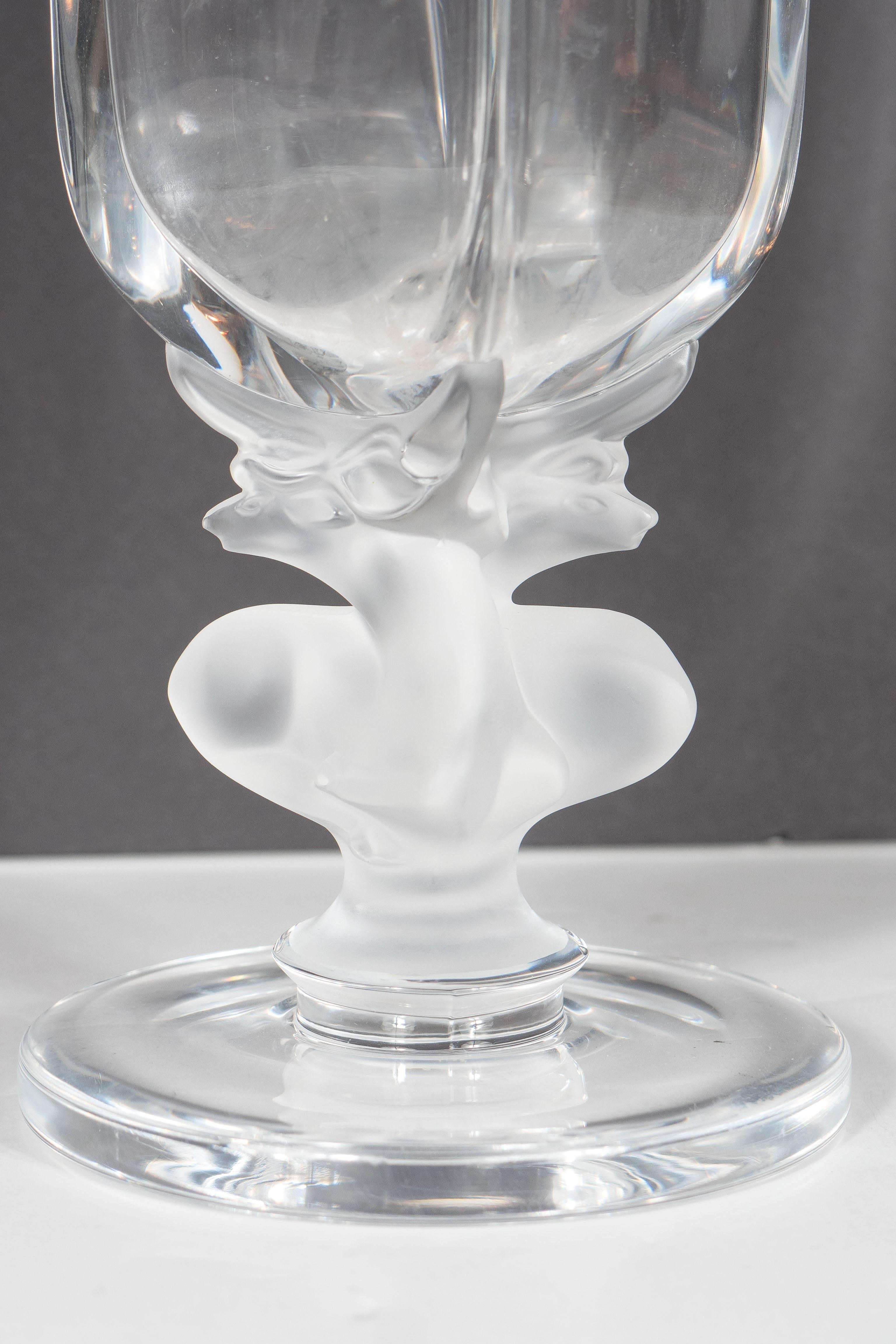 Glass Exquisite Art Deco Style Lalique Crystal Vase with Reclining Deer Detail