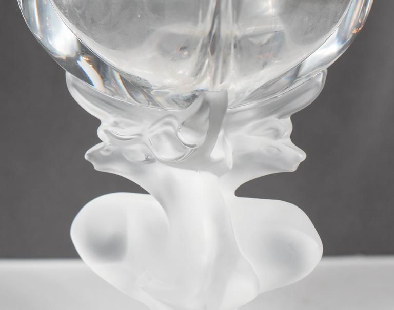 Exquisite Art Deco Style Lalique Crystal Vase with Reclining Deer Detail For Sale 2