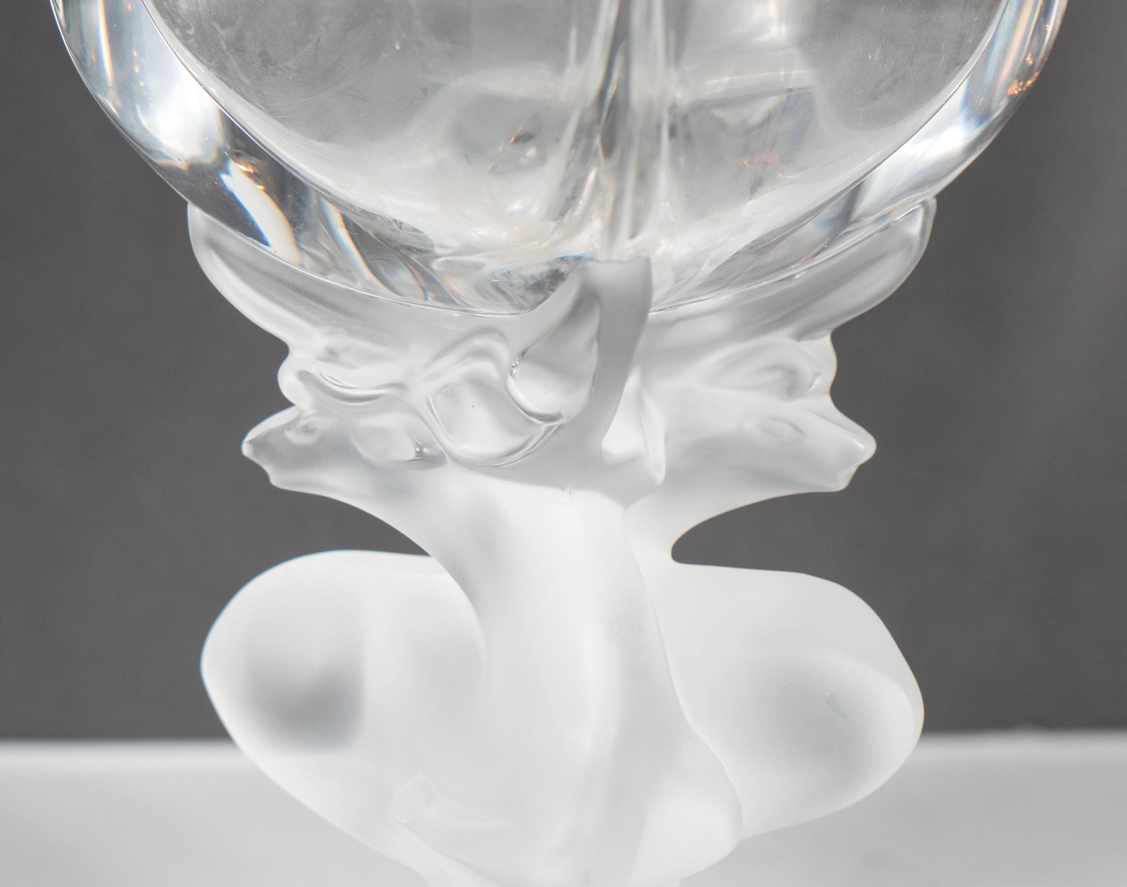 Exquisite Art Deco Style Lalique Crystal Vase with Reclining Deer Detail 1