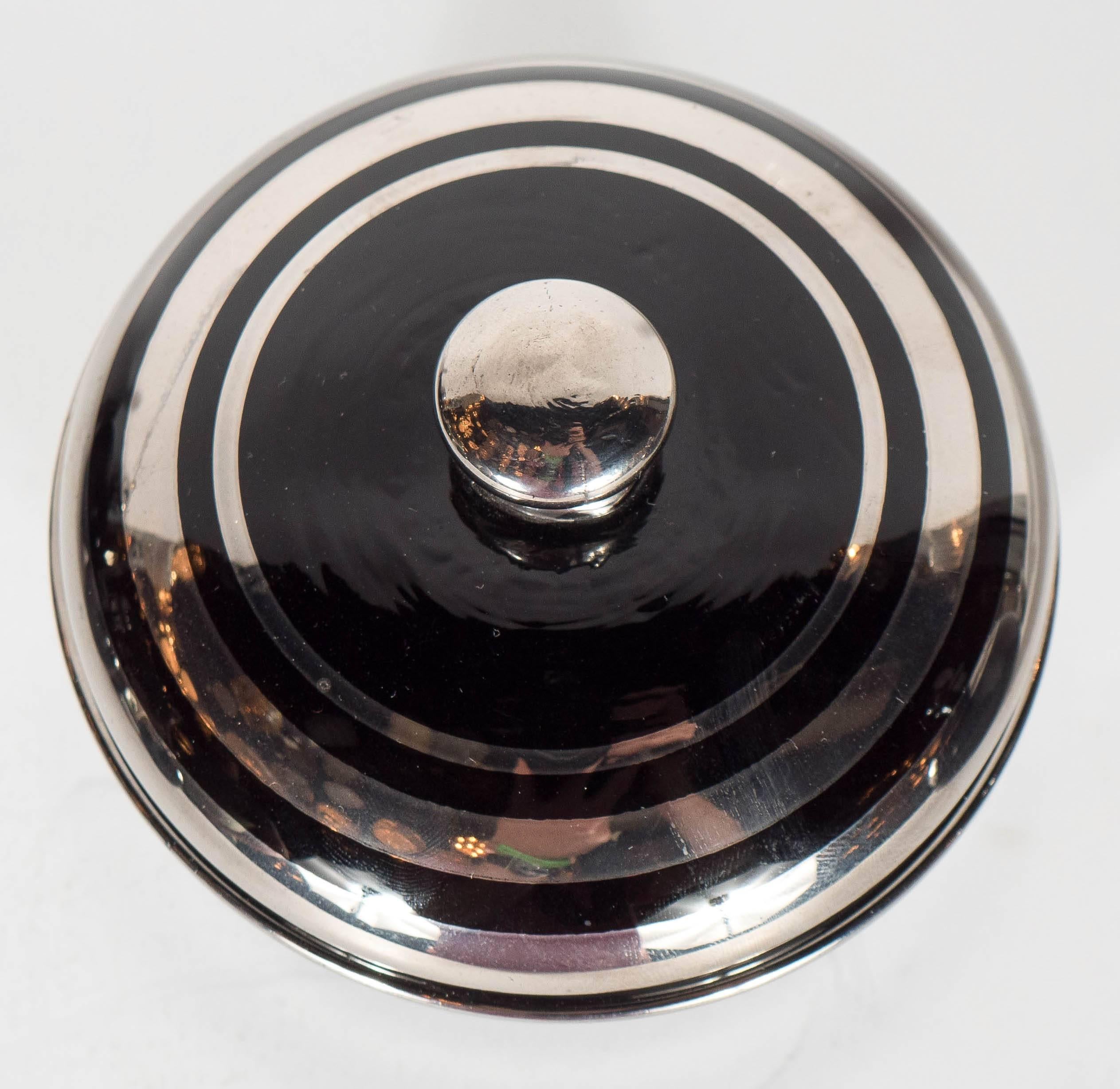 Stunning Art Deco Vanity Set in Dark Amethyst Glass with Sterling Banding 3