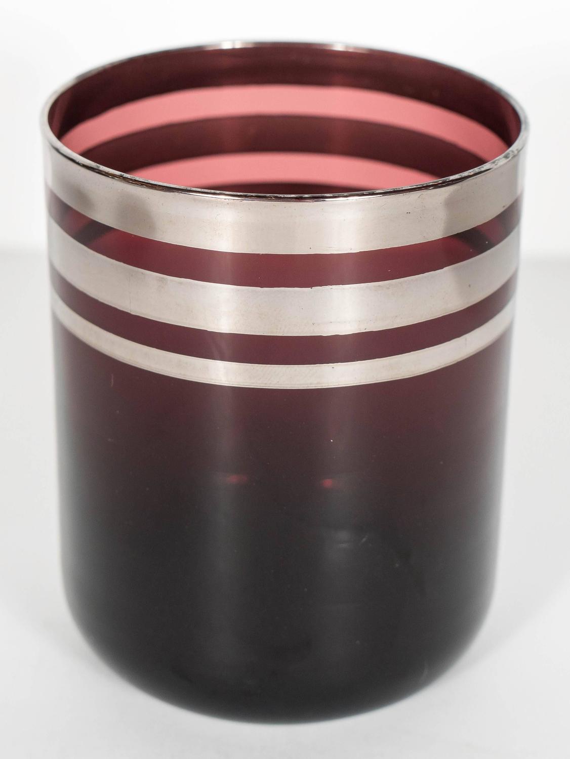 Stunning Art Deco Vanity Set in Dark Amethyst Glass with Sterling