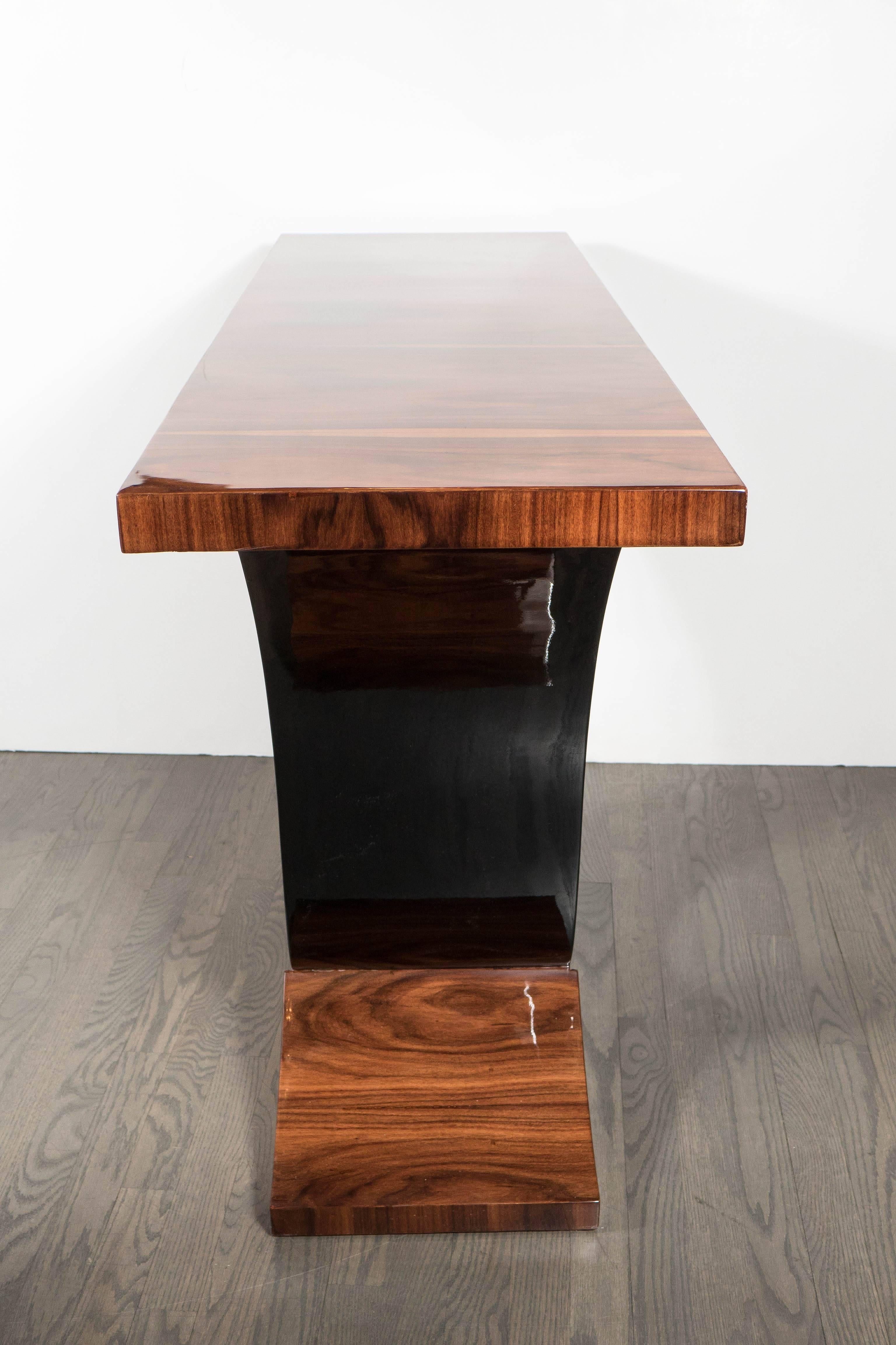 Art Deco Scroll Form Console Table in Exotic Rosewood and Black Lacquer 1