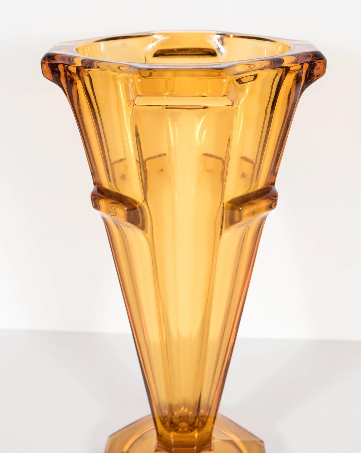 Art Deco Skyscraper Style Amber Molded Glass Vase at 1stdibs
