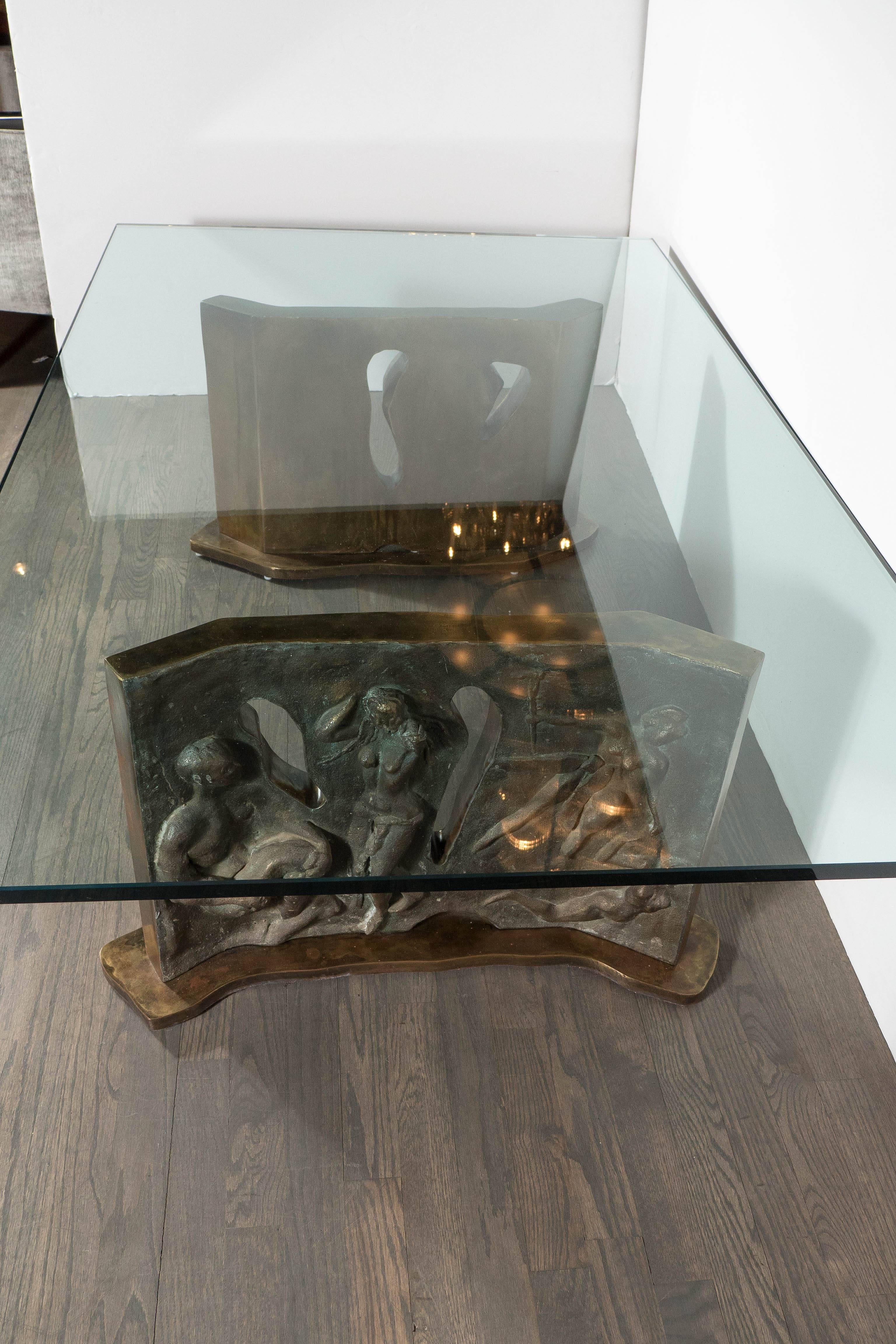 Late 20th Century Sculptural Figurative Bronze Cocktail Table, Signed Philip and Kelvin LaVerne