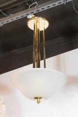 Elegant Art-Deco Frosted Fluted Glass Dome Pendant with Polished Brass Fittings