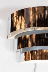 Art Deco Skyscraper Style Three-Tiered Chrome Banded Sconce, Set of Eight