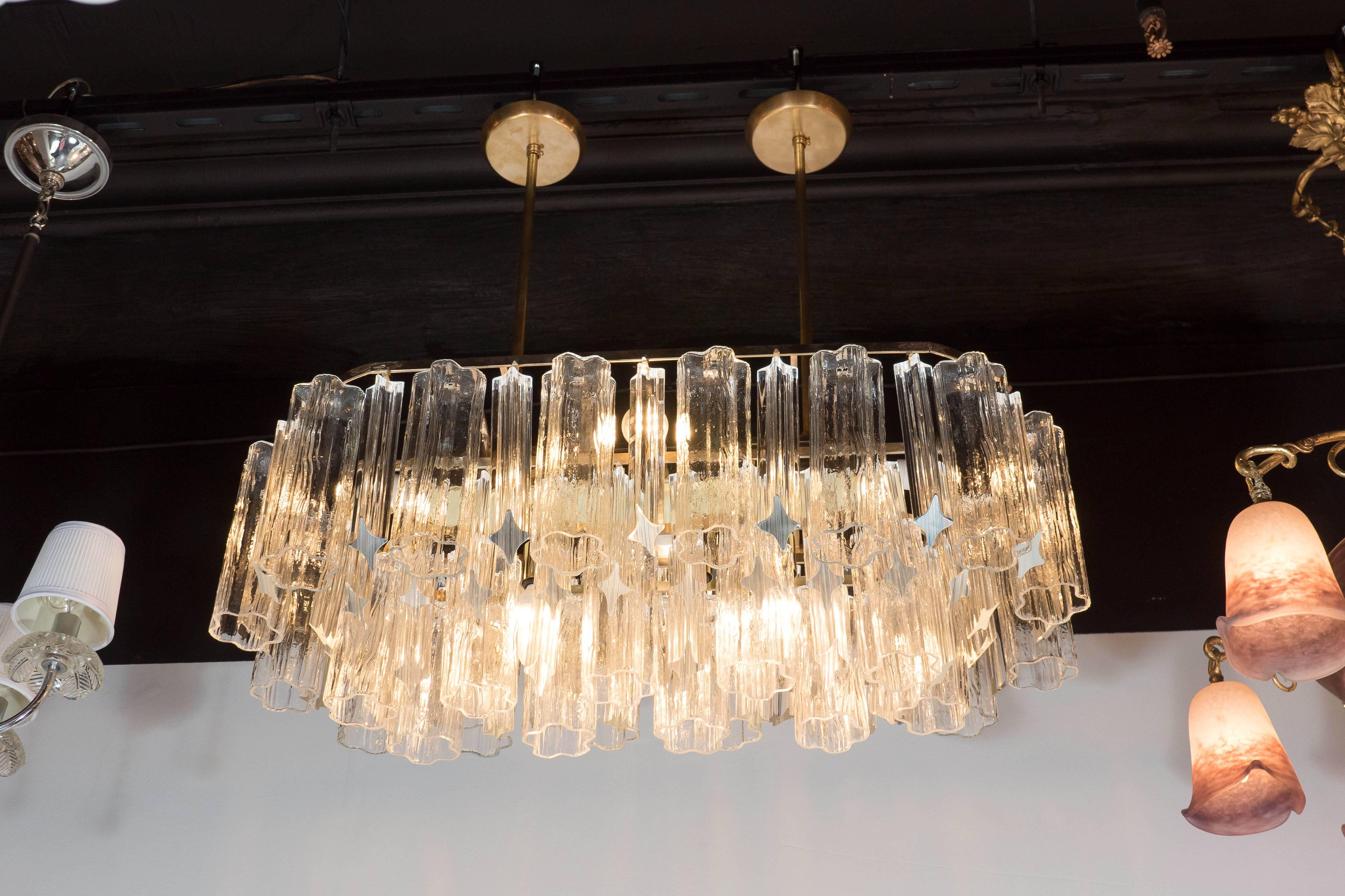 Italian Mid-Century Modern Tronchi and Triedre Murano Chandelier by Camer