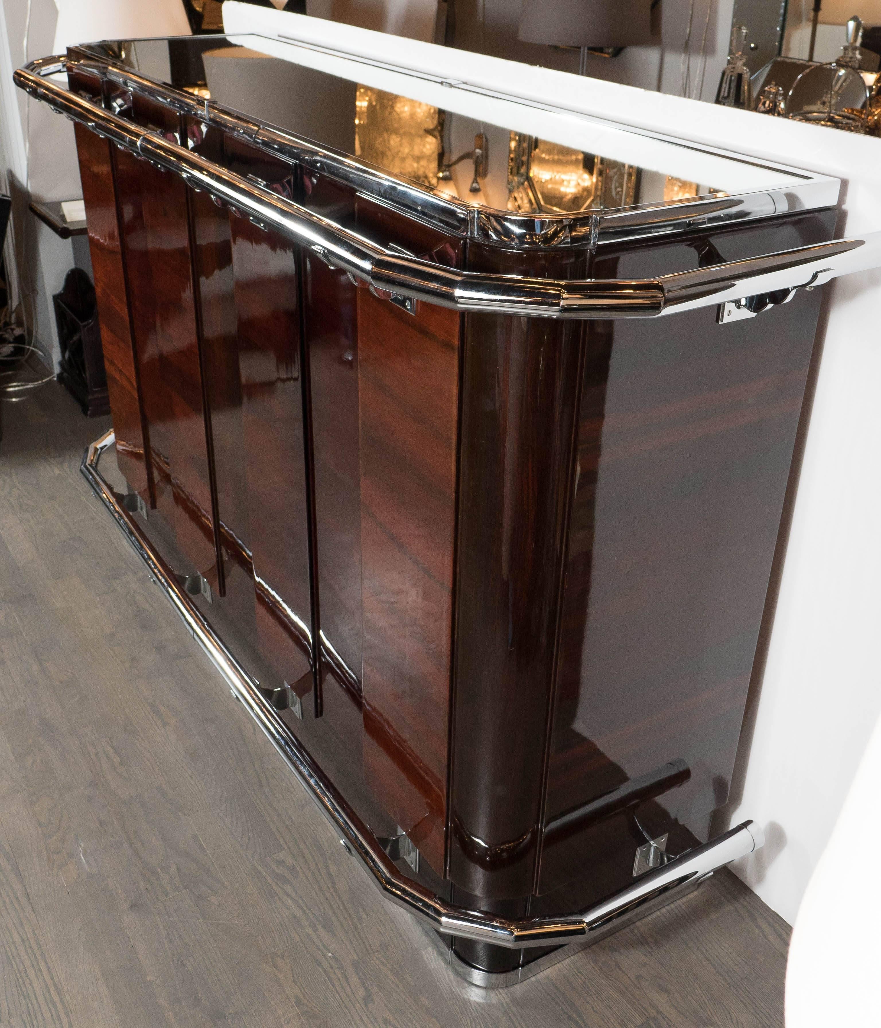 Art Deco Bar in Mahogany with Nickel Accents and Mirrored Top In Excellent Condition In New York, NY