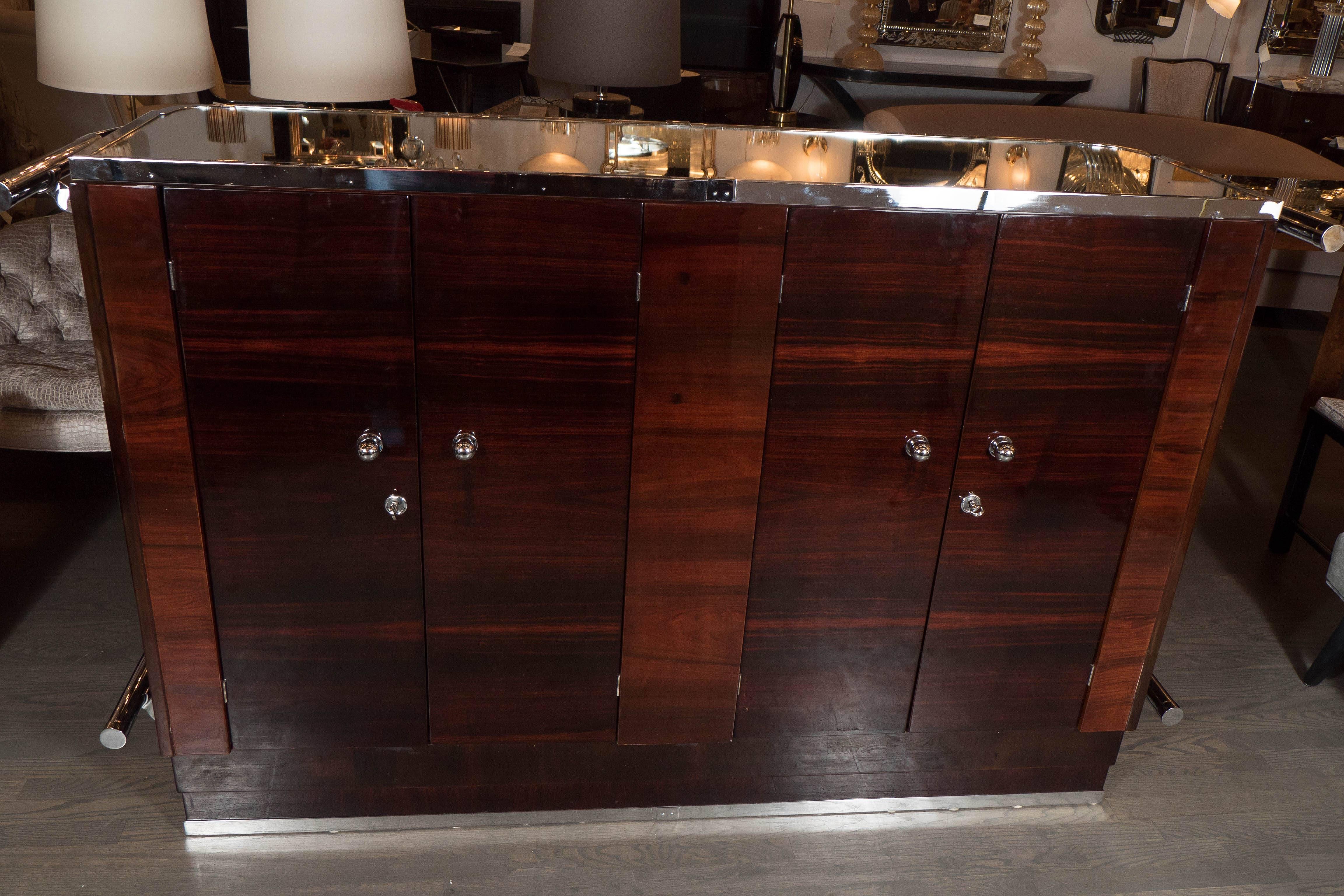 Art Deco Bar in Mahogany with Nickel Accents and Mirrored Top 1