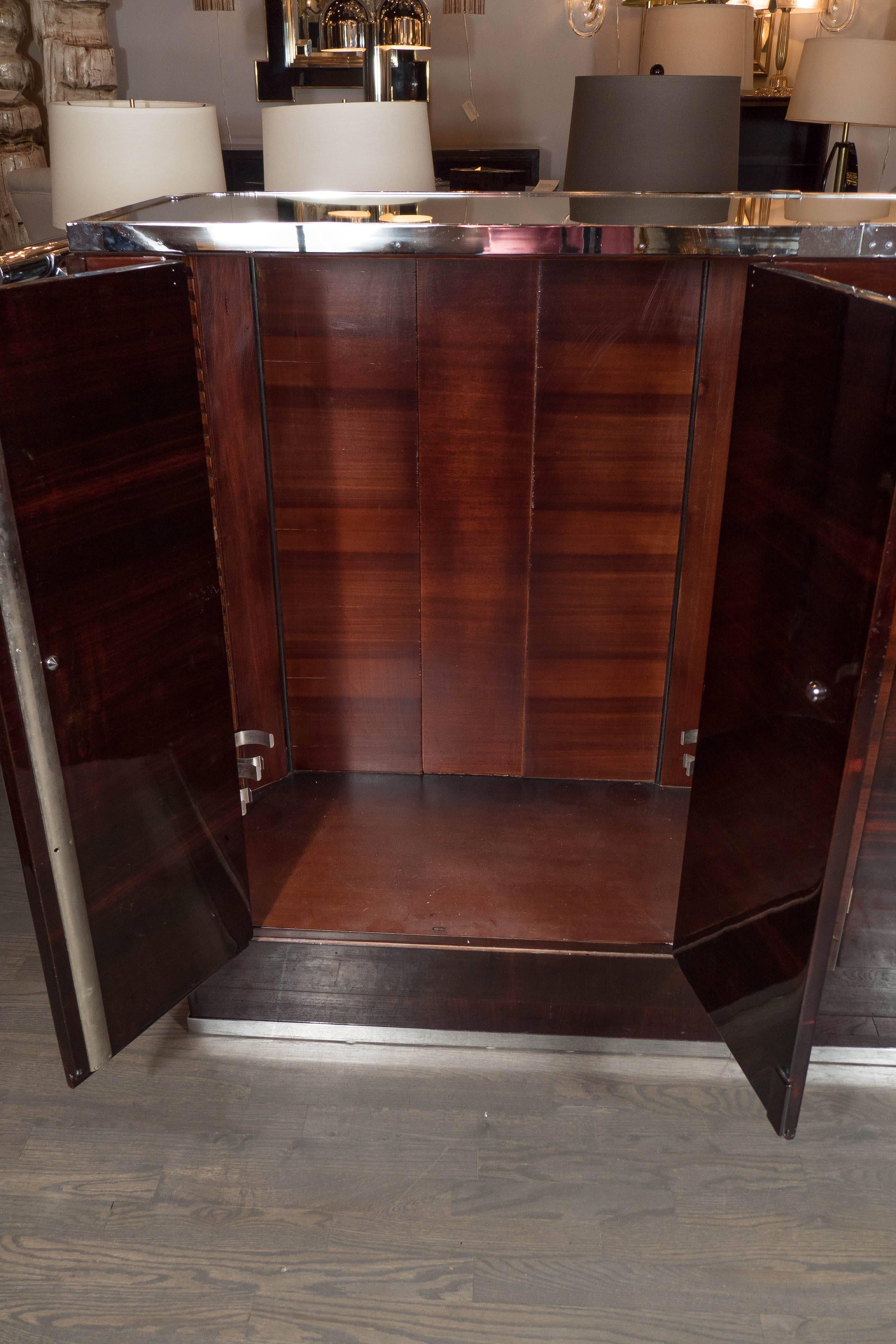 Art Deco Bar in Mahogany with Nickel Accents and Mirrored Top 2