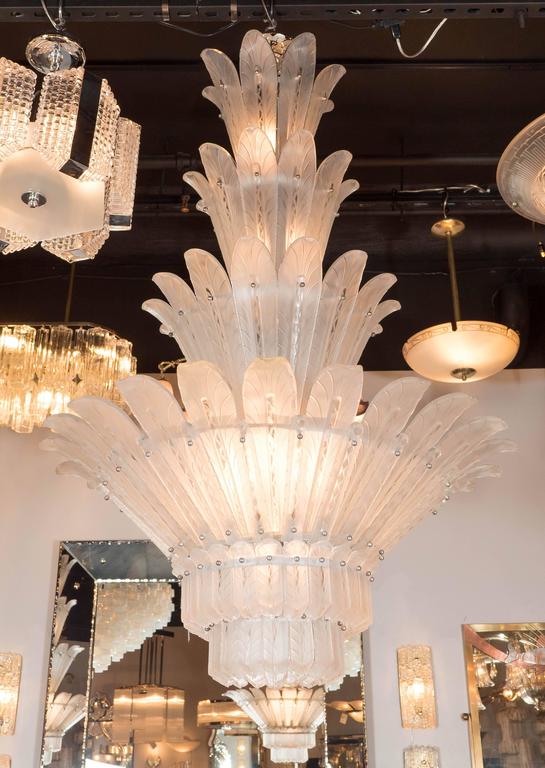 Art Deco Sabino Frosted And Clear Plume, Fine Art Plume Chandelier