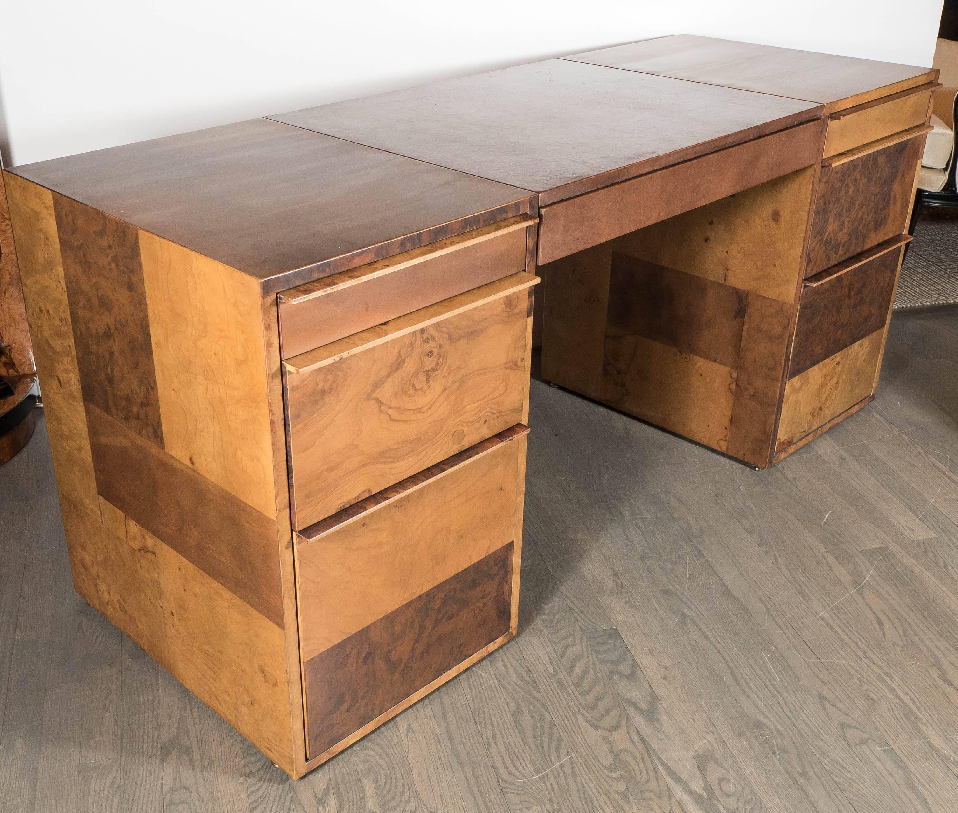 Inlay Mid-Century Modernist Executive Desk in Exotic Two-Toned Burl Wood