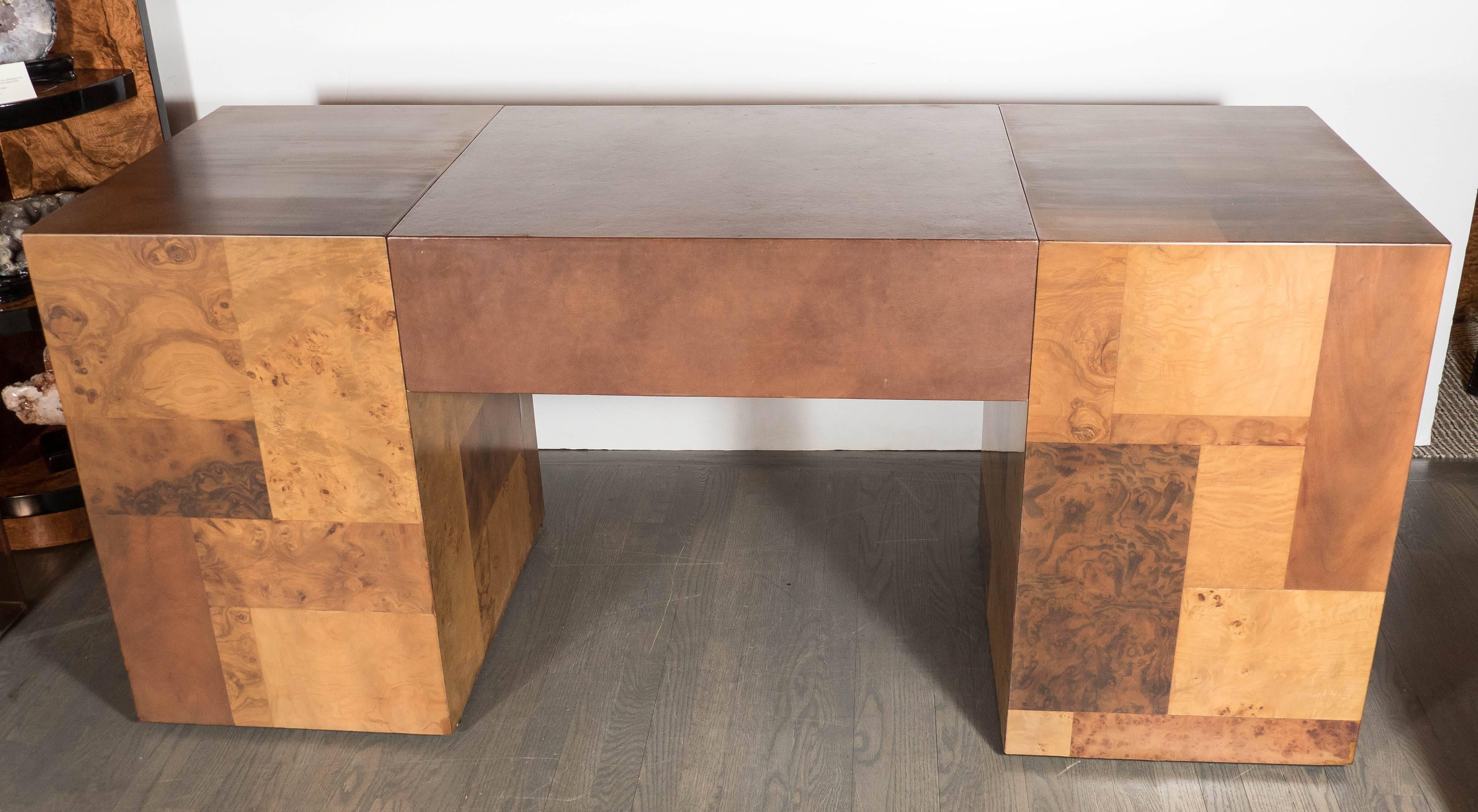 Mid-Century Modernist Executive Desk in Exotic Two-Toned Burl Wood 3