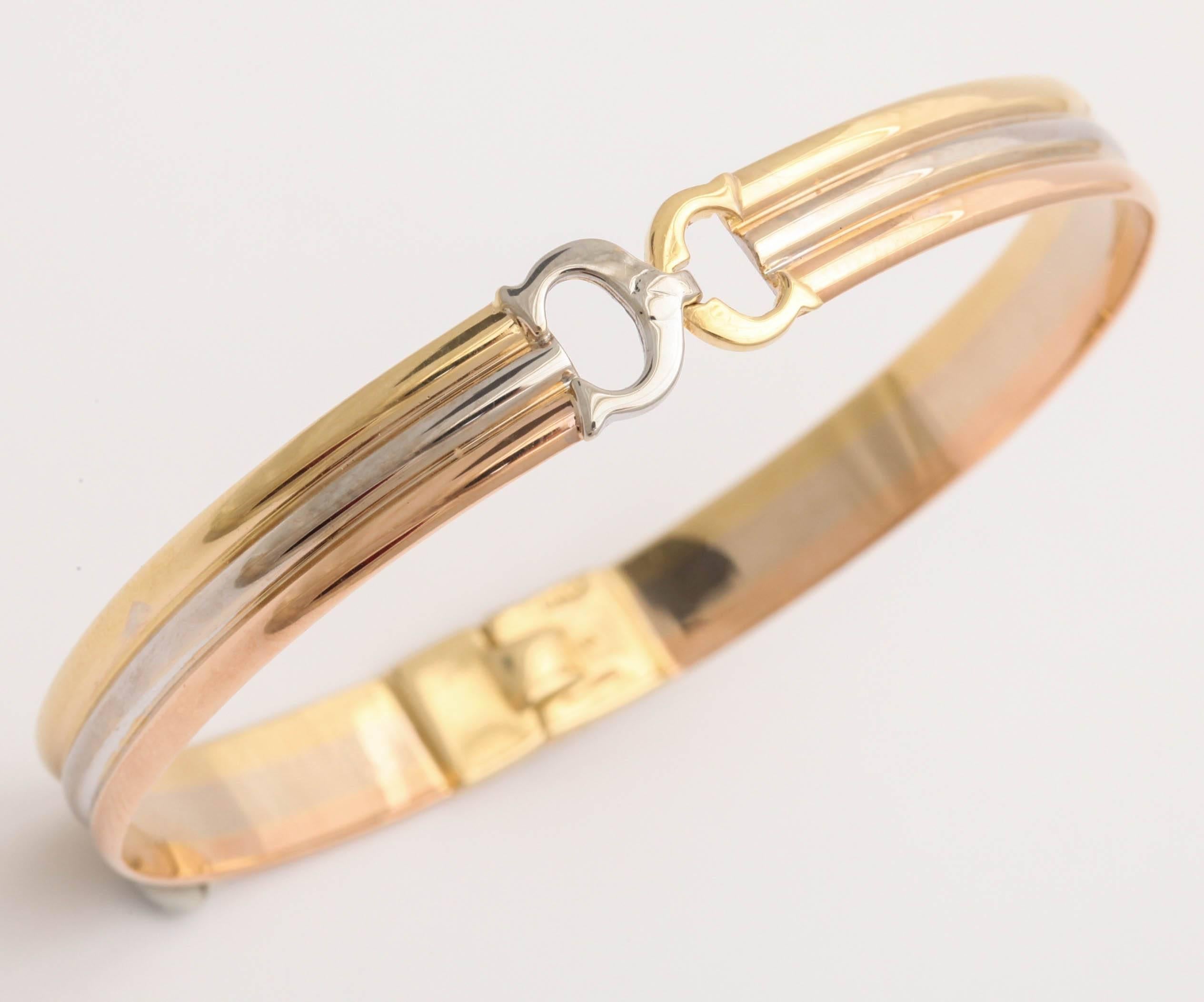 Cartier Tricolor 18-karat Gold Bangle In Excellent Condition In New York, NY
