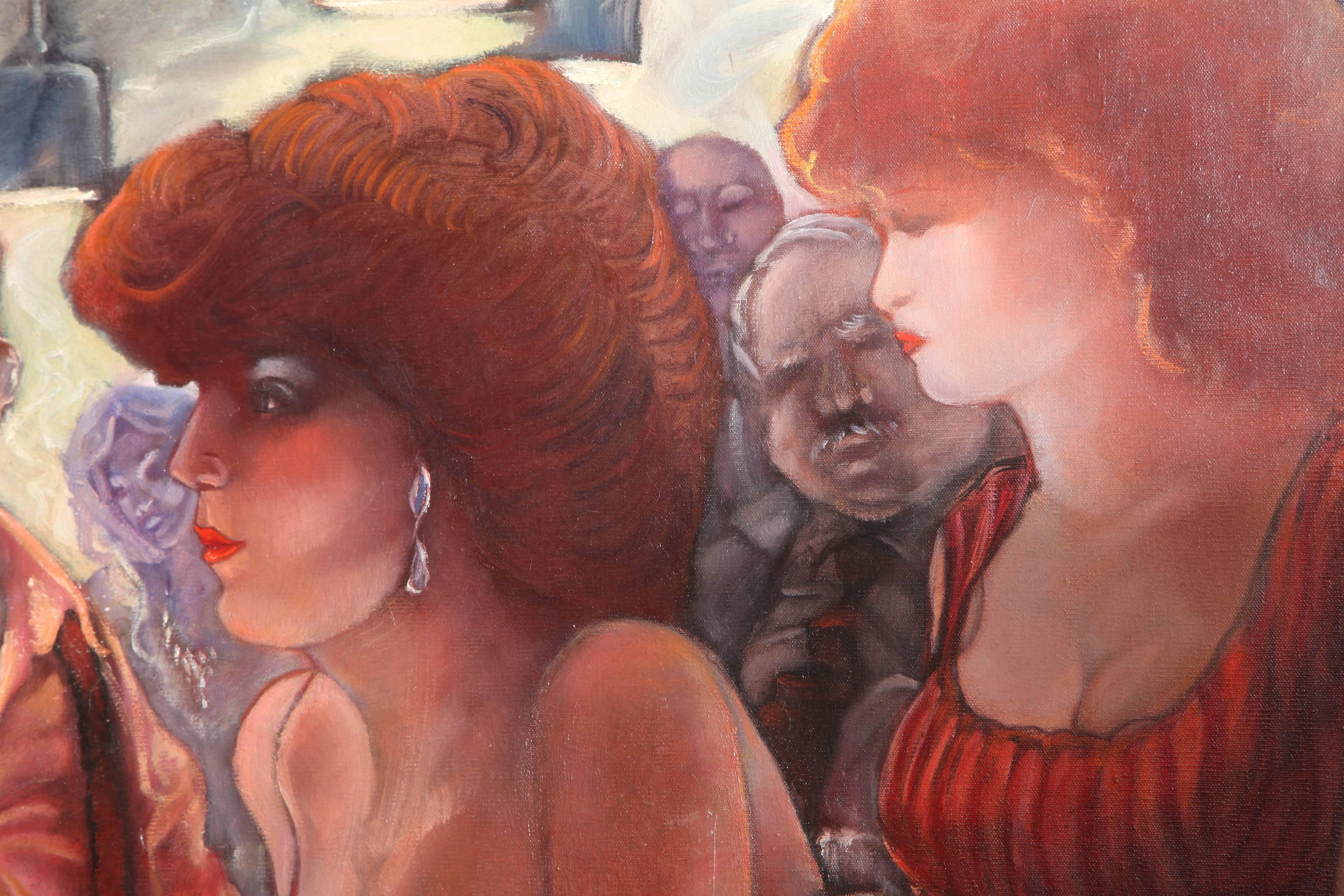 Mexican Bartender and the Ladies Oil on Canvas by Keith Keller