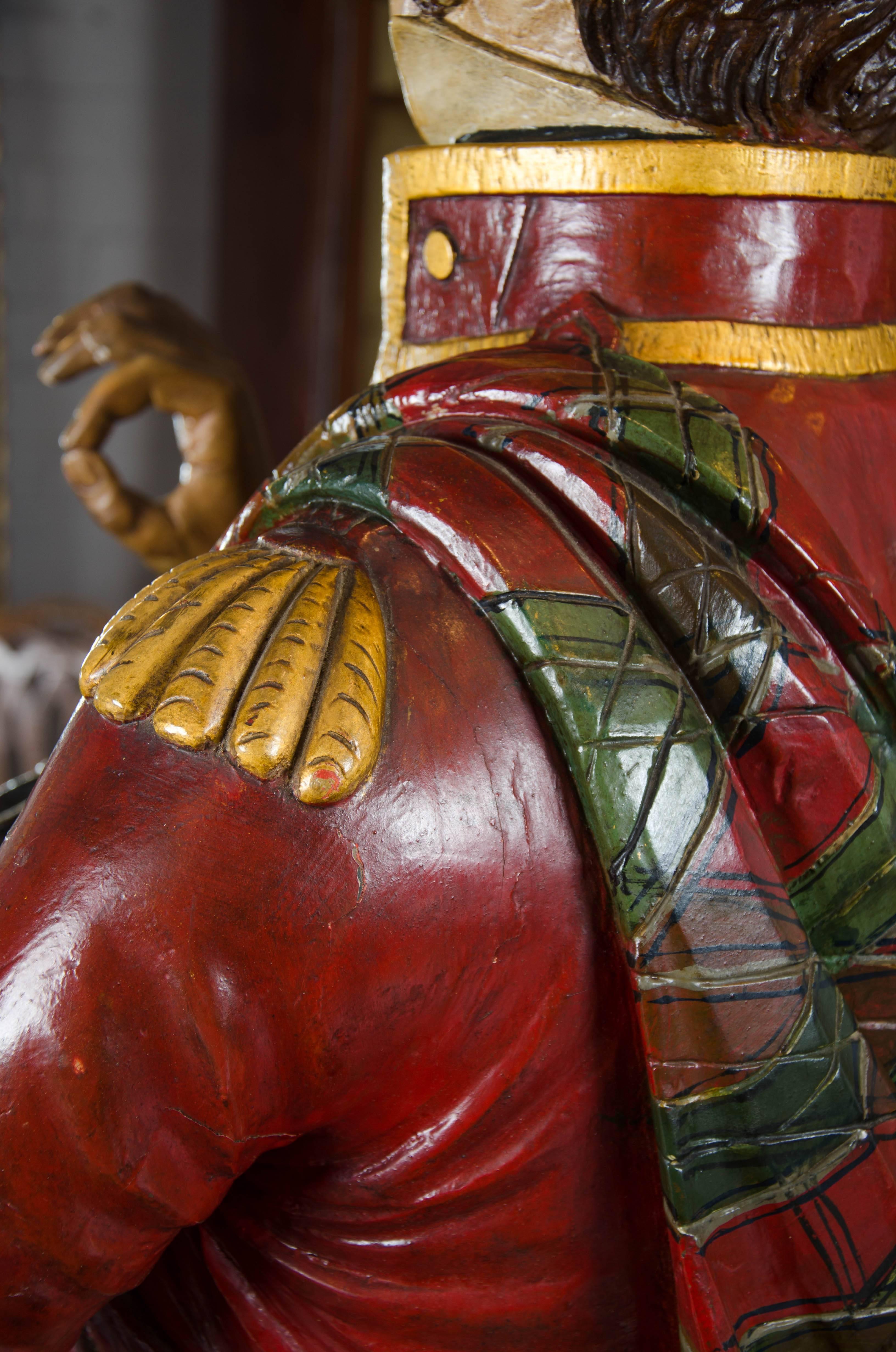 Wood 19th Century Life-Size Tobacconist's Carved Figure Of A Scottish Highlander