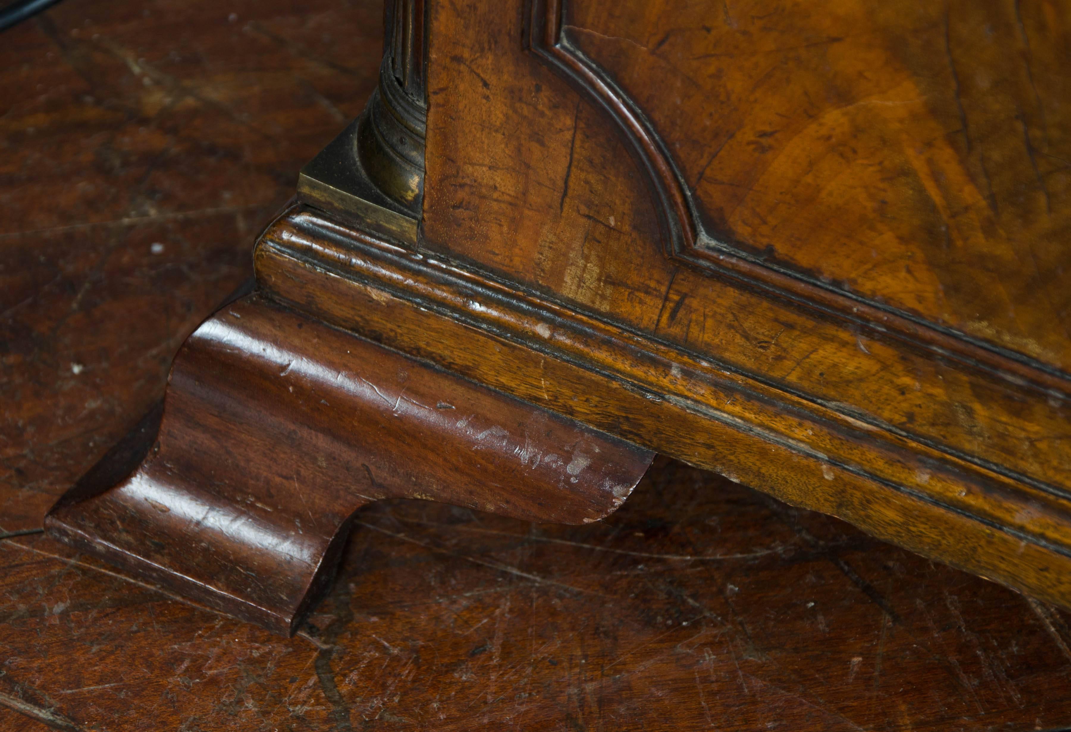 Brass 18th Century mahogany long case clock; silvered chapter ring and gilt astragals