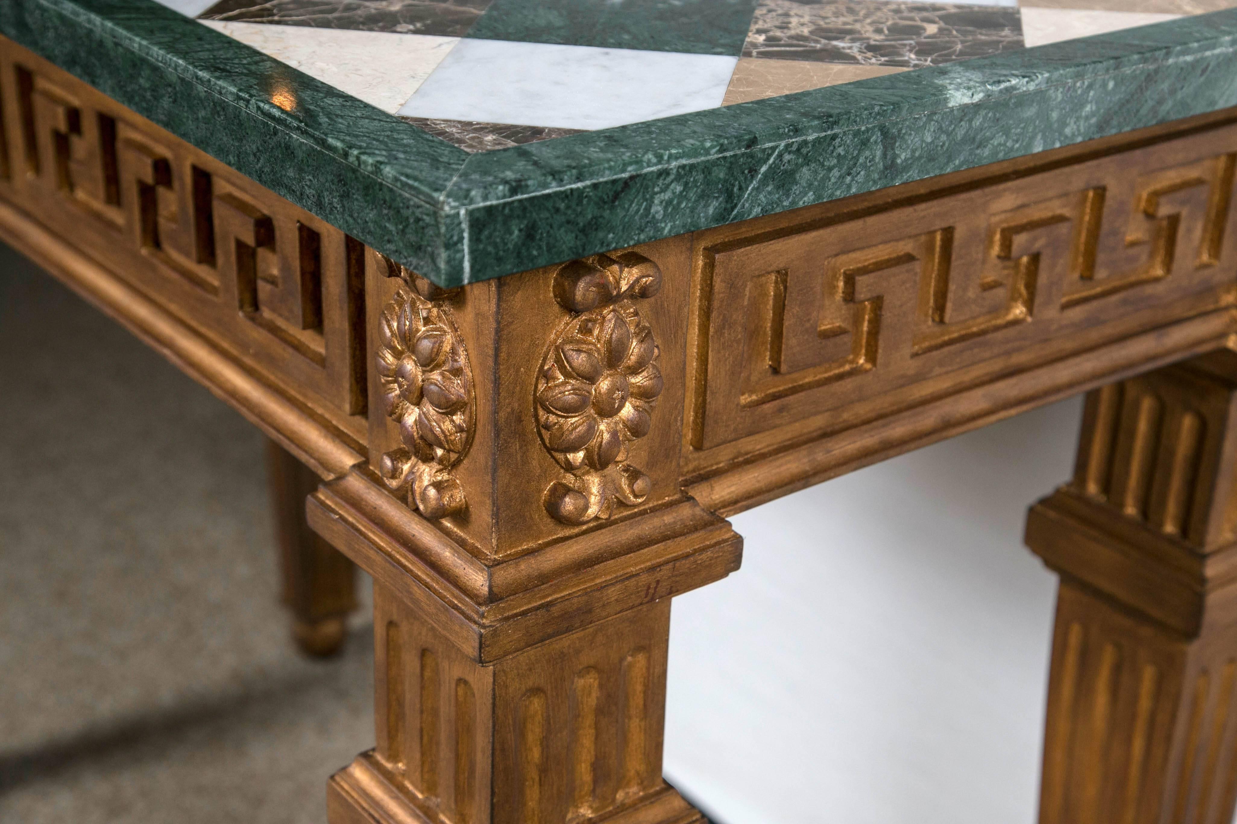 Pair of Neoclassical Style Marble-Top Greek Key Design Console Tables In Good Condition In Stamford, CT