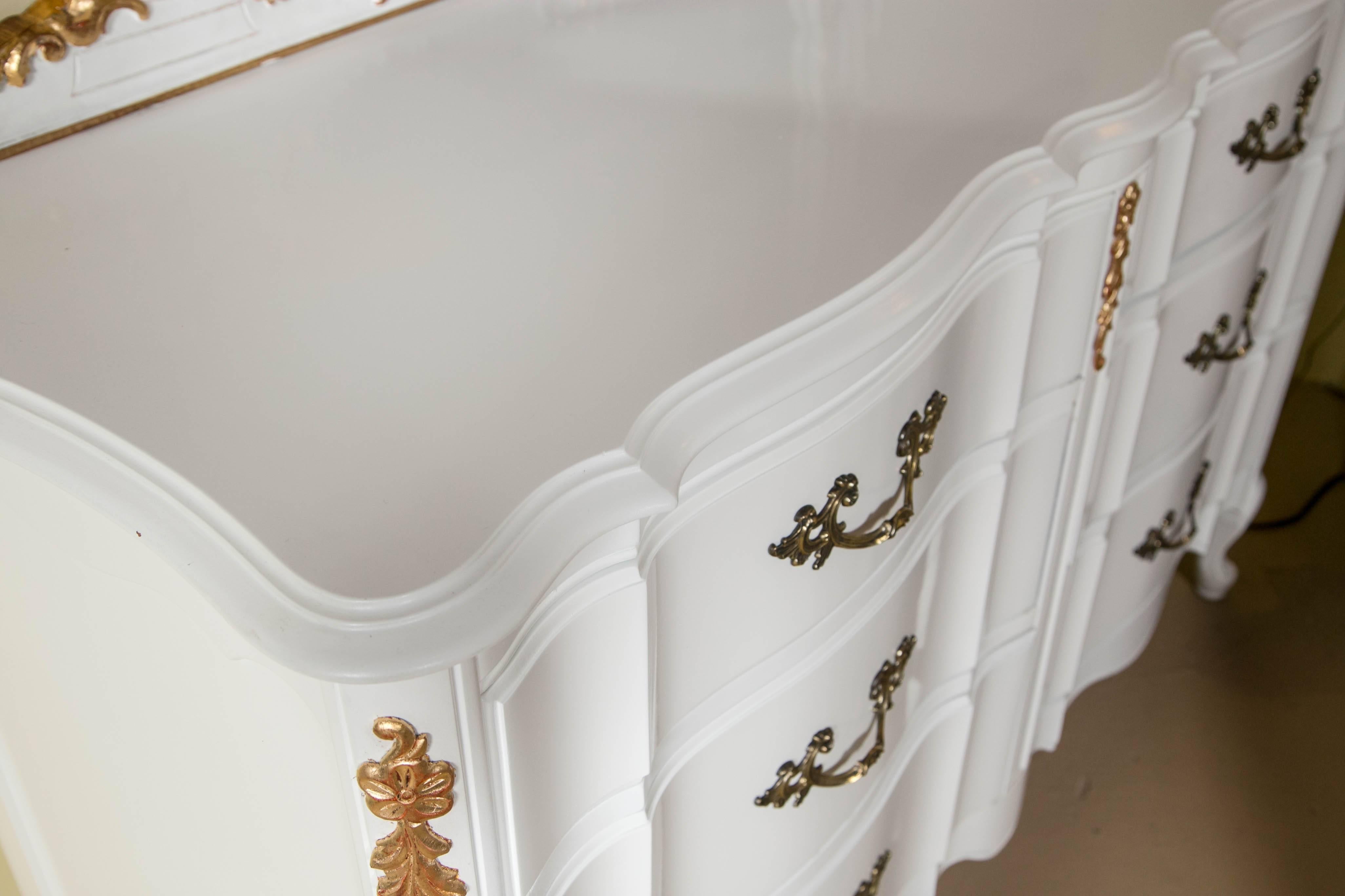 American White and Gilt Paint Decorated Double Commode