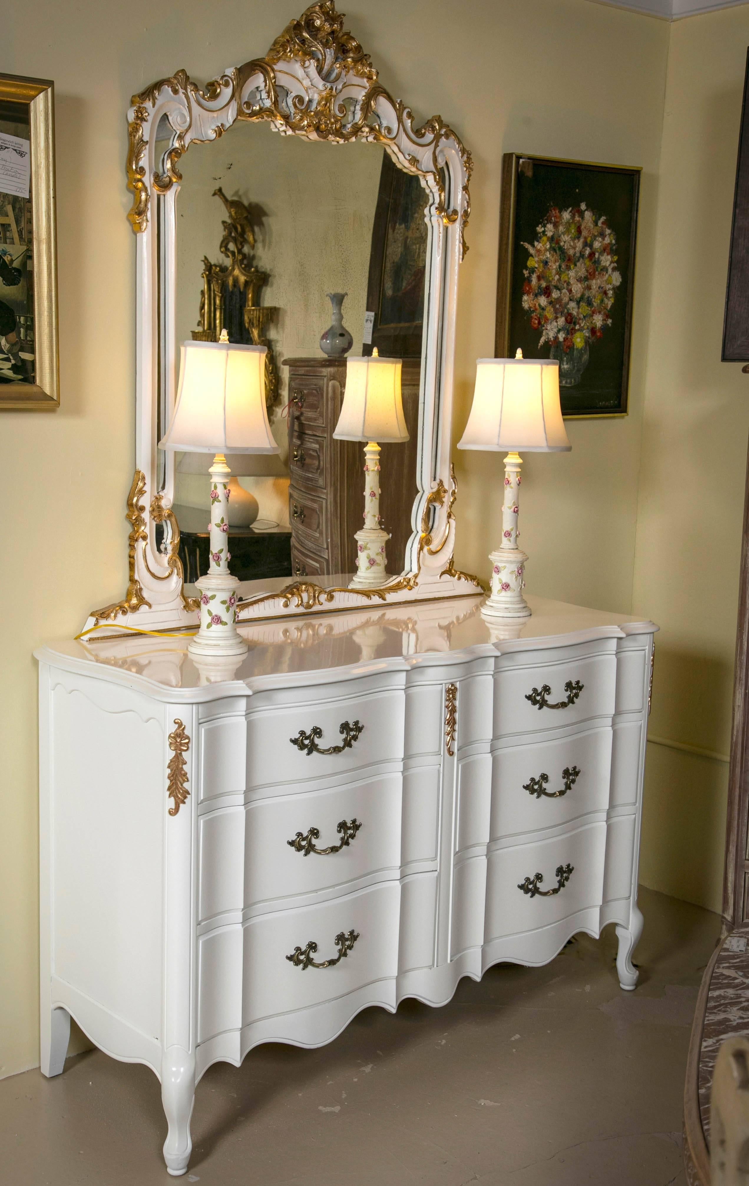 White and Gilt Paint Decorated Double Commode 4