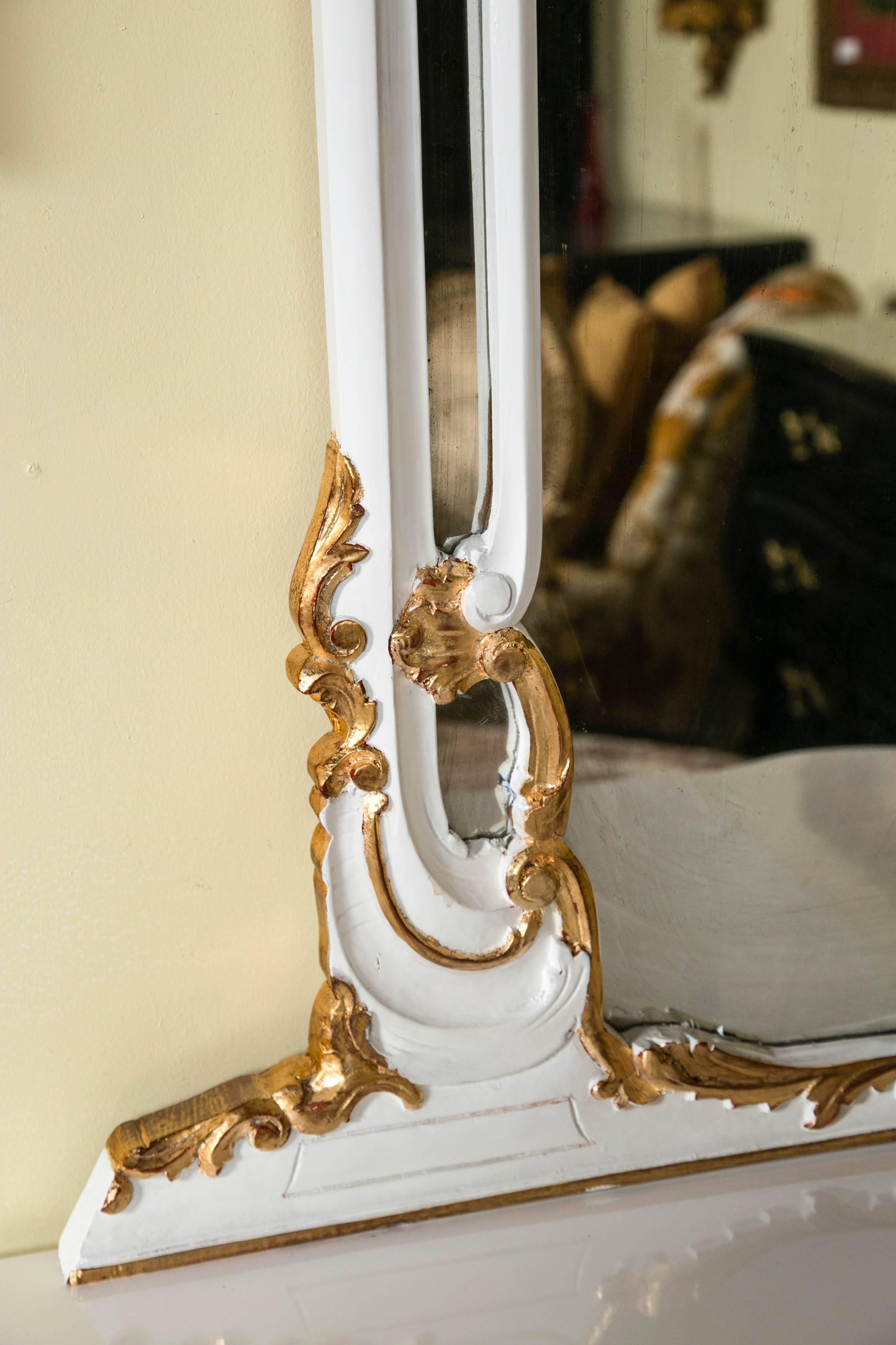 Hollywood Regency Louis XV Style Paint and Gilt Gold Wall Dresser Mirror Wonderfully Carved